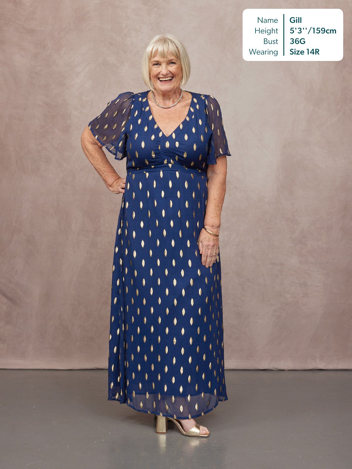 Helena Angel Sleeve Lurex Dress - Navy & Gold