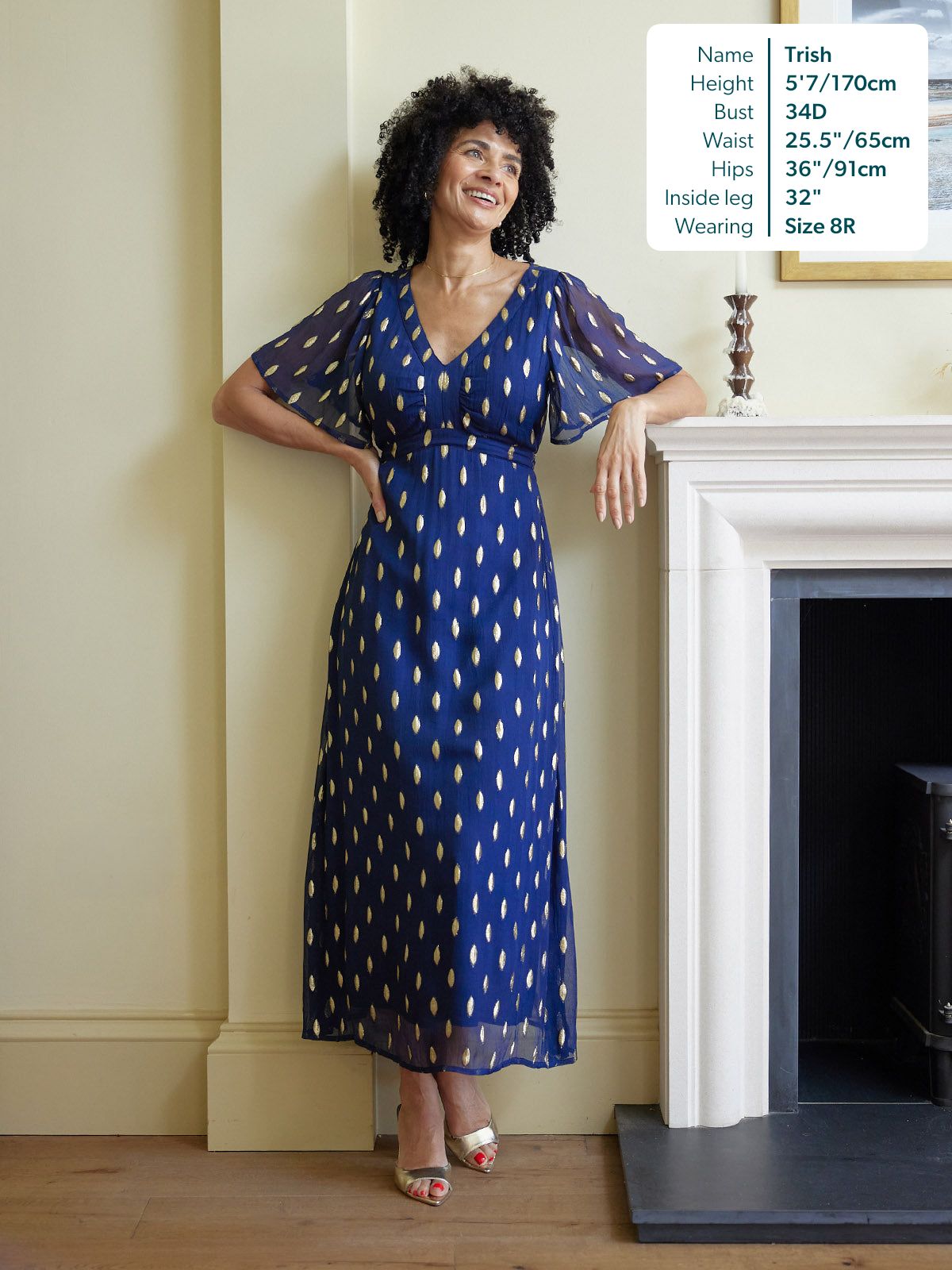 Helena Angel Sleeve Lurex Dress - Navy & Gold