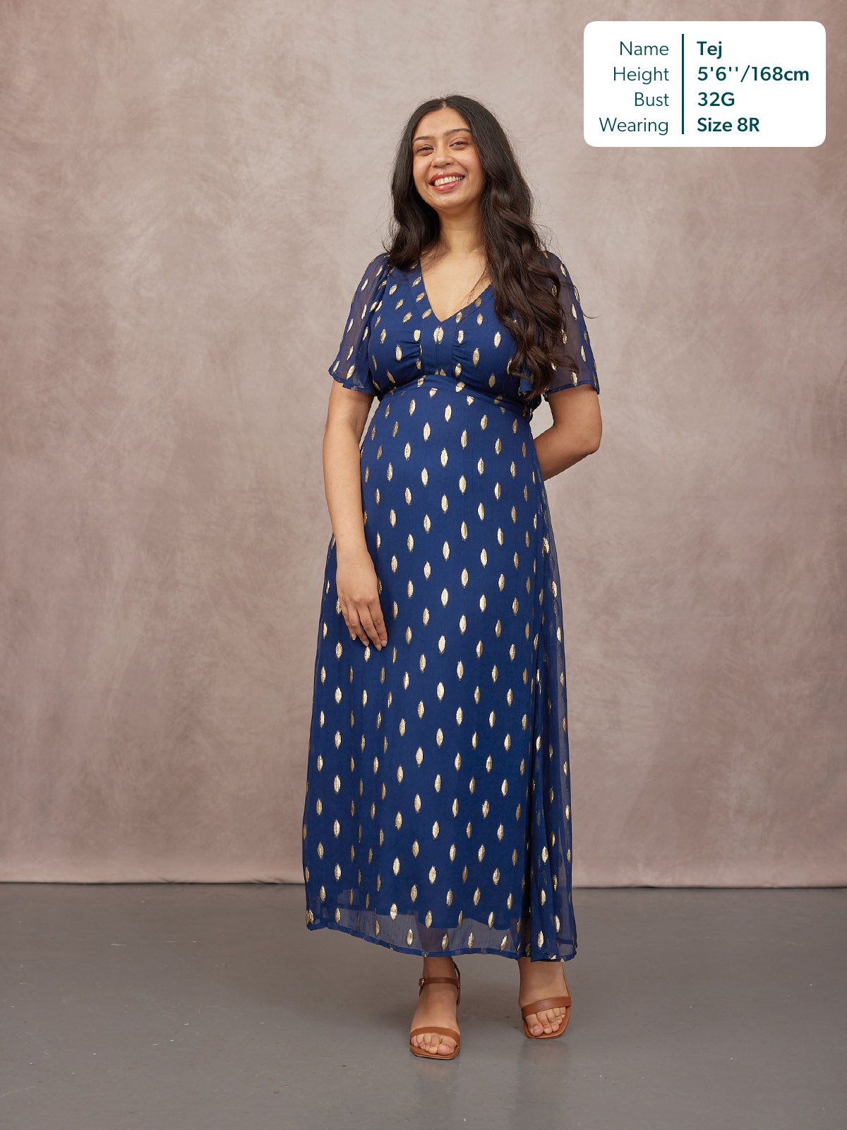 Helena Angel Sleeve Lurex Dress - Navy & Gold