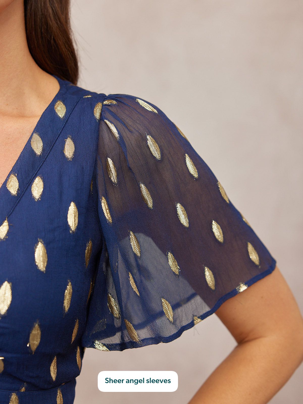 Helena Angel Sleeve Lurex Dress - Navy & Gold