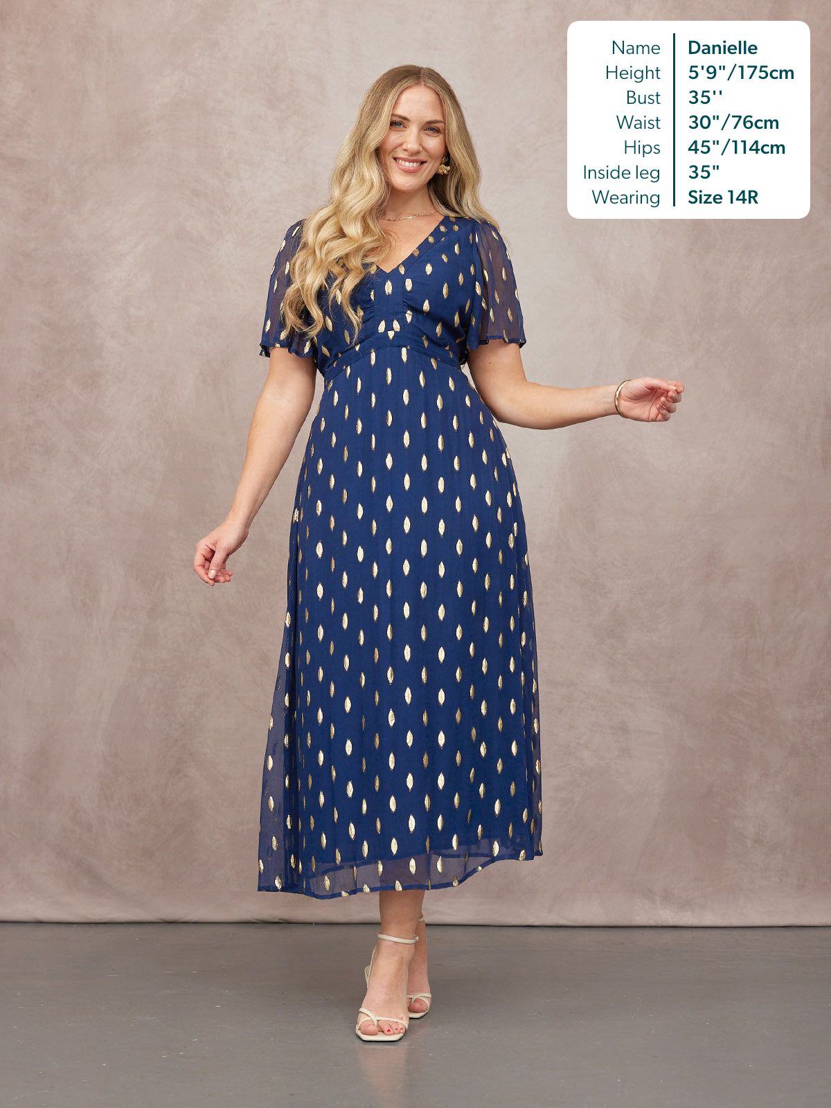 Helena Angel Sleeve Lurex Dress - Navy & Gold