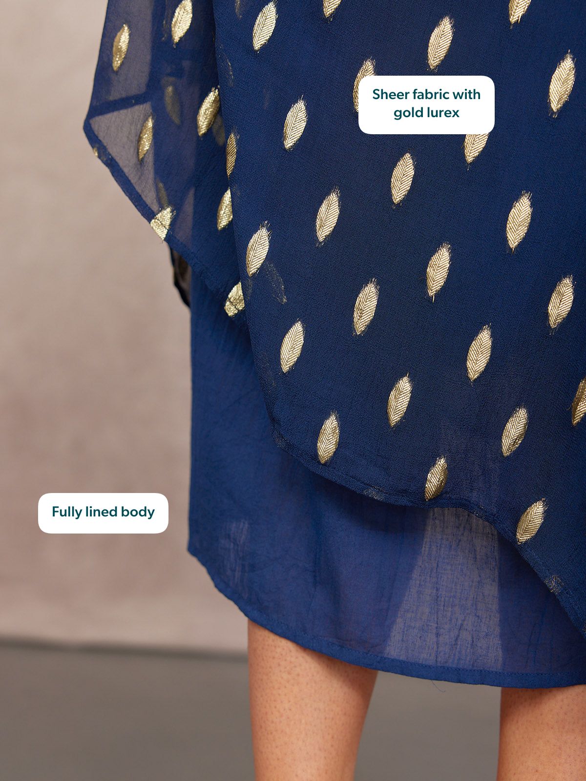 Helena Angel Sleeve Lurex Dress - Navy & Gold