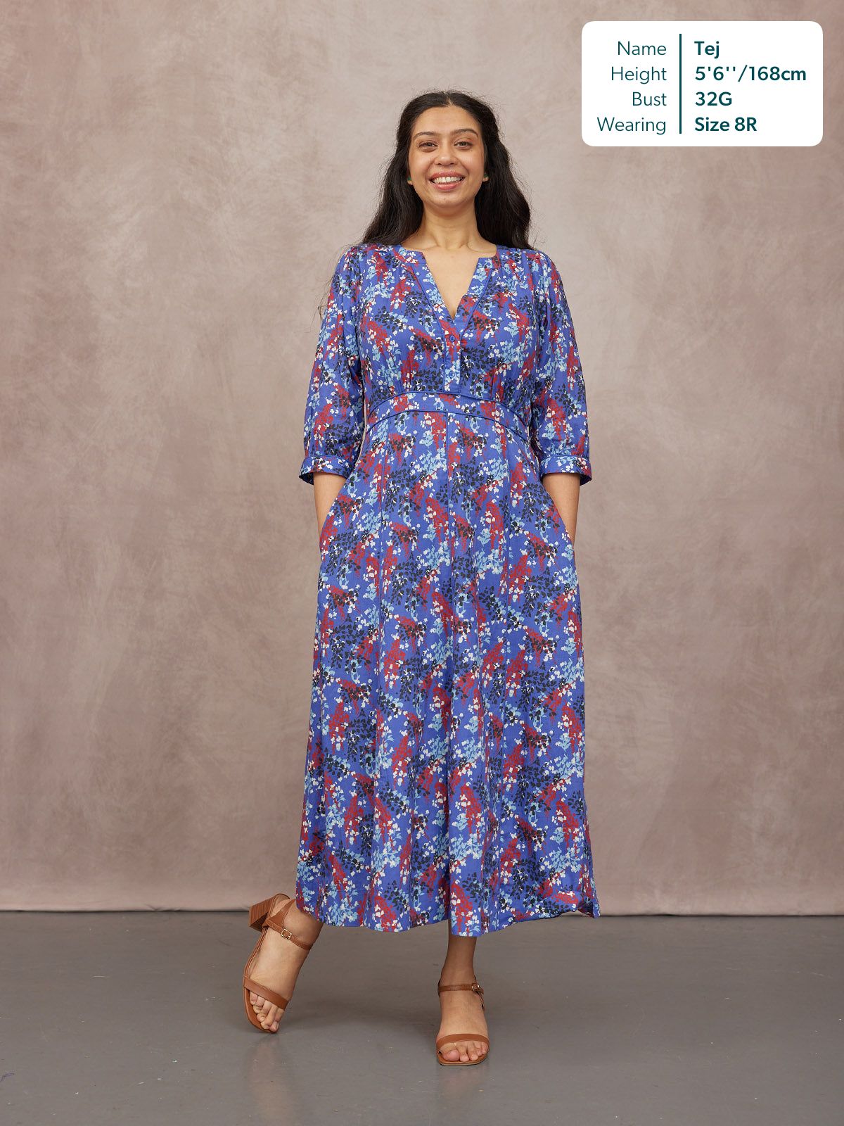 Jackie Contrast Trim Dress - Blue & Multi Floral Print