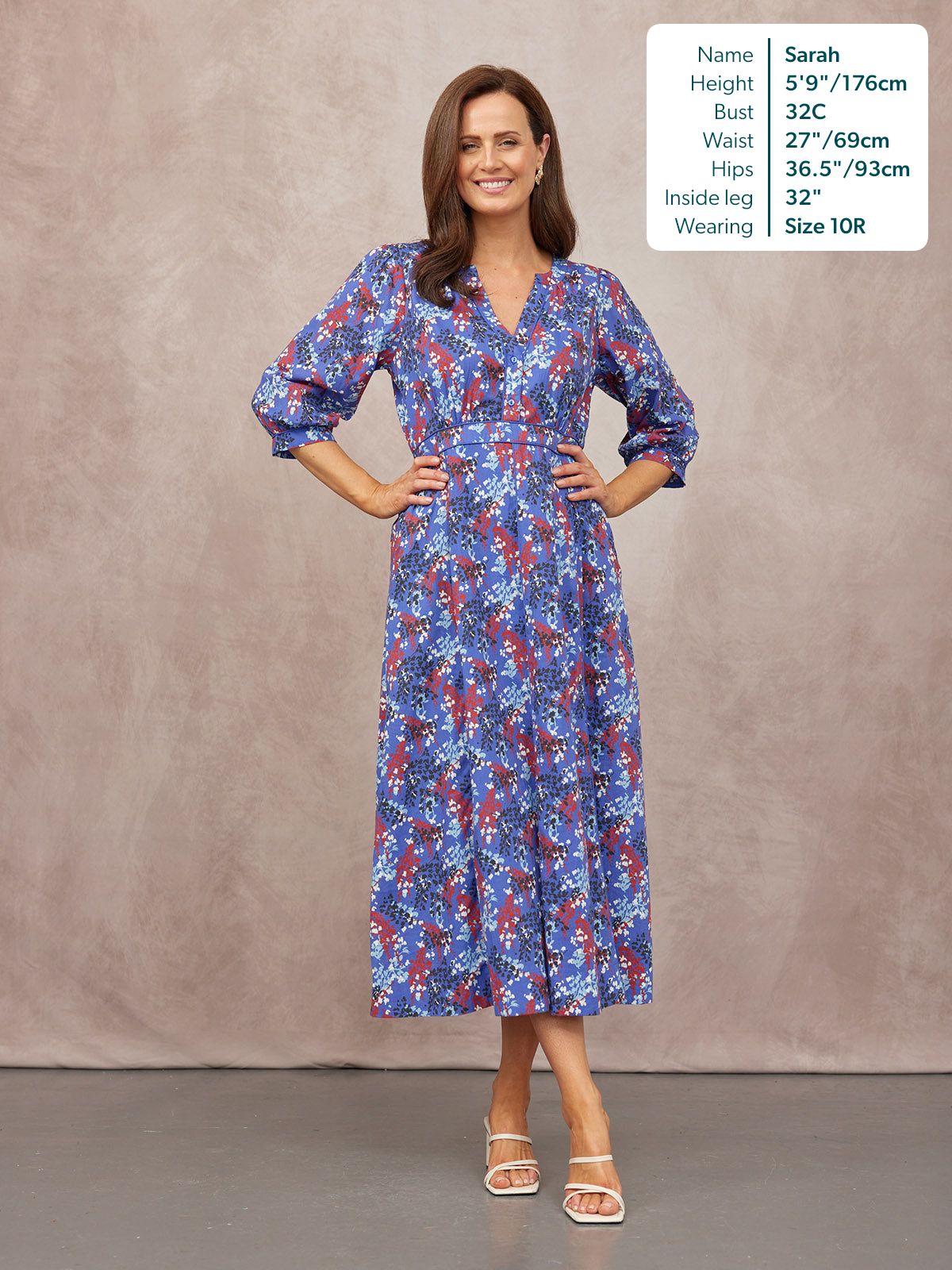 Jackie Contrast Trim Dress - Blue & Multi Floral Print