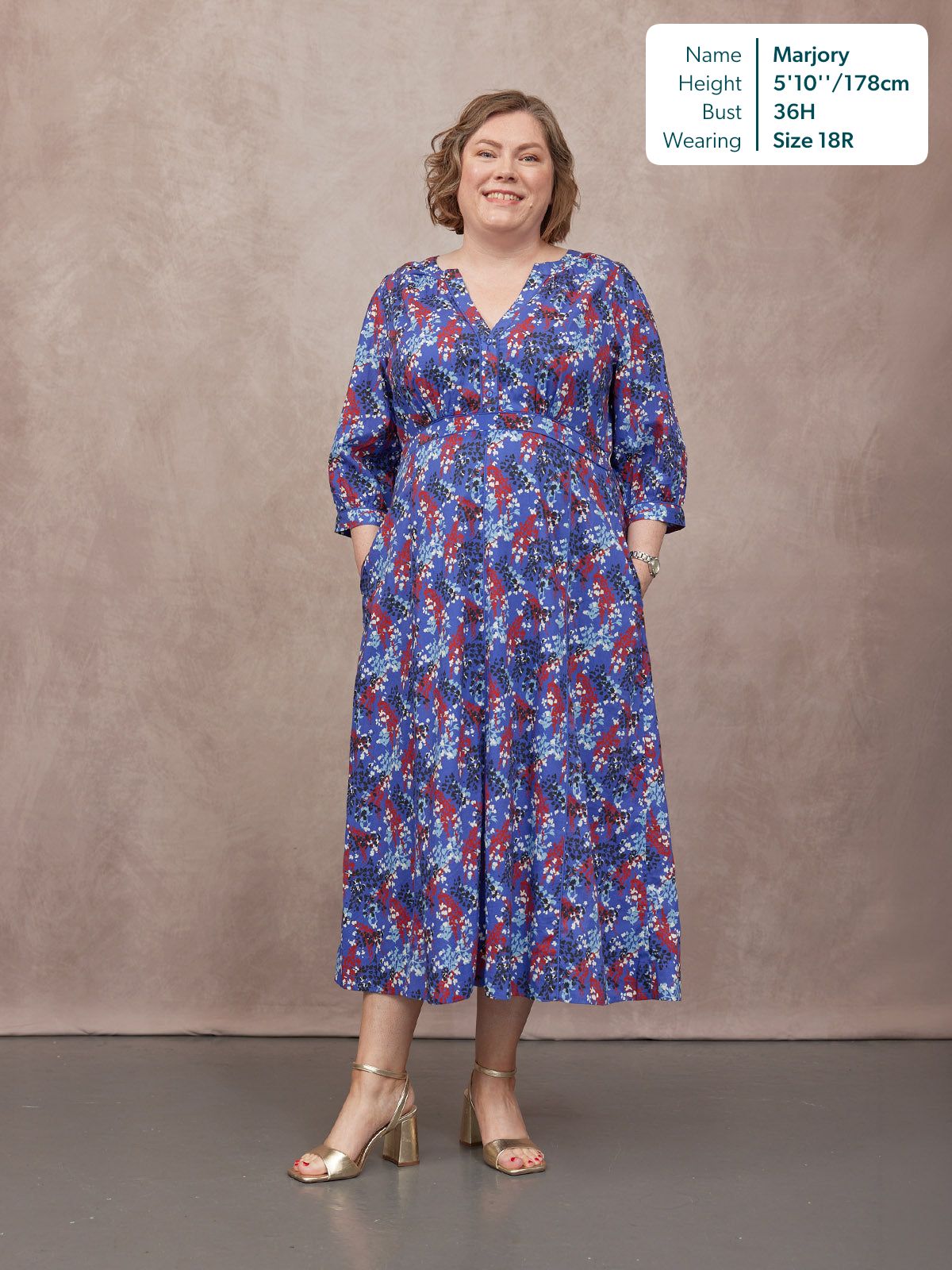Jackie Contrast Trim Dress - Blue & Multi Floral Print