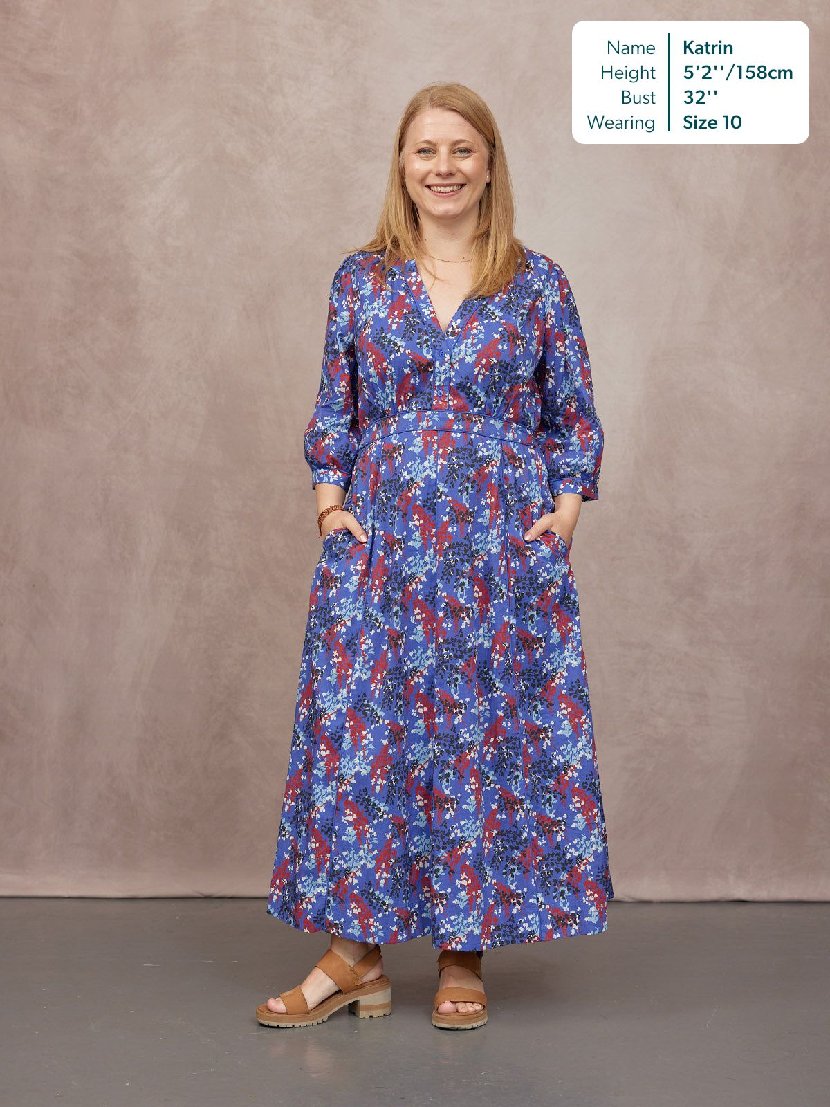 Jackie Contrast Trim Dress - Blue & Multi Floral Print