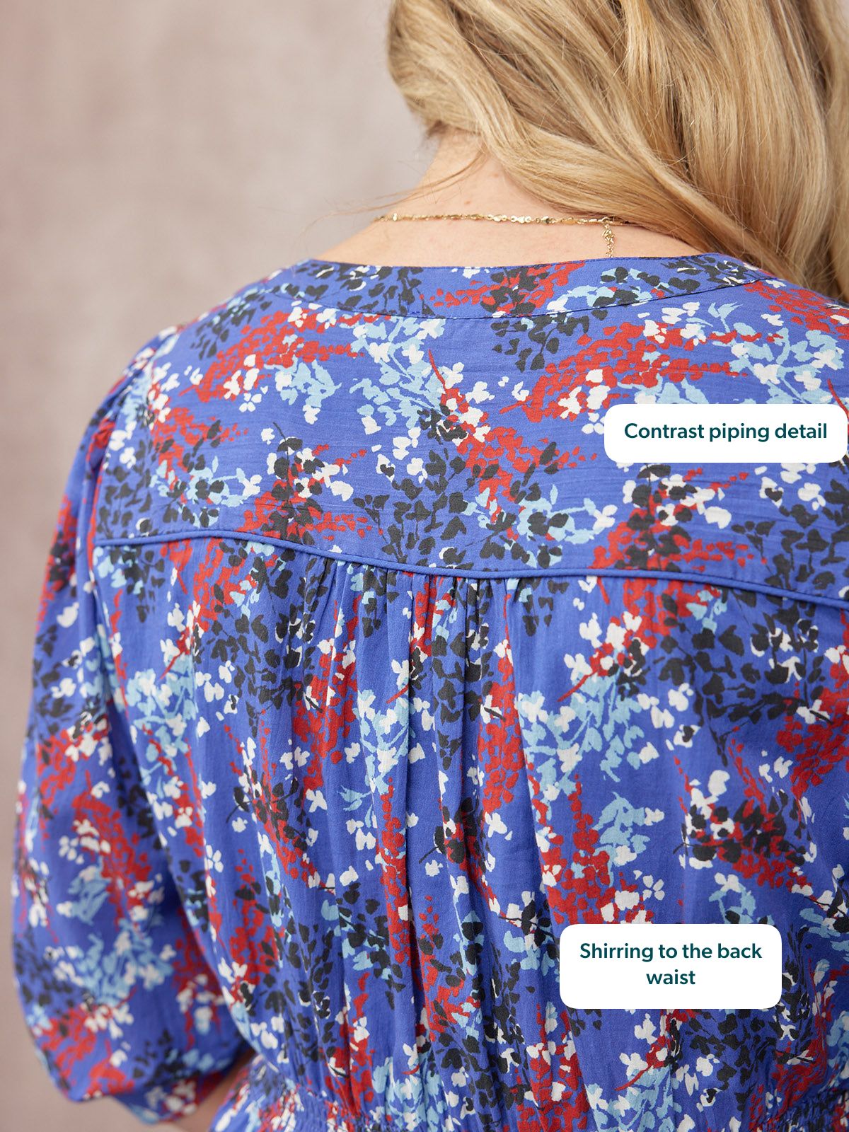 Jackie Contrast Trim Dress - Blue & Multi Floral Print