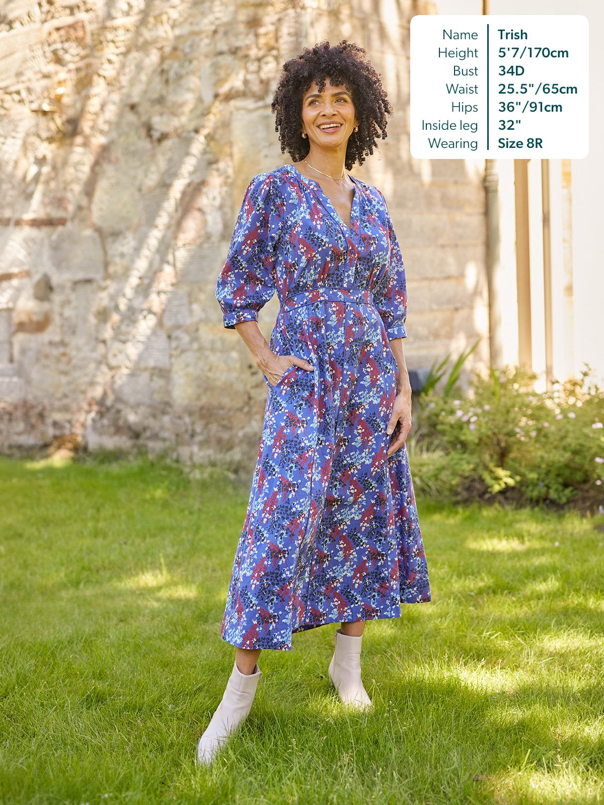 Jackie Contrast Trim Dress - Blue & Multi Floral Print
