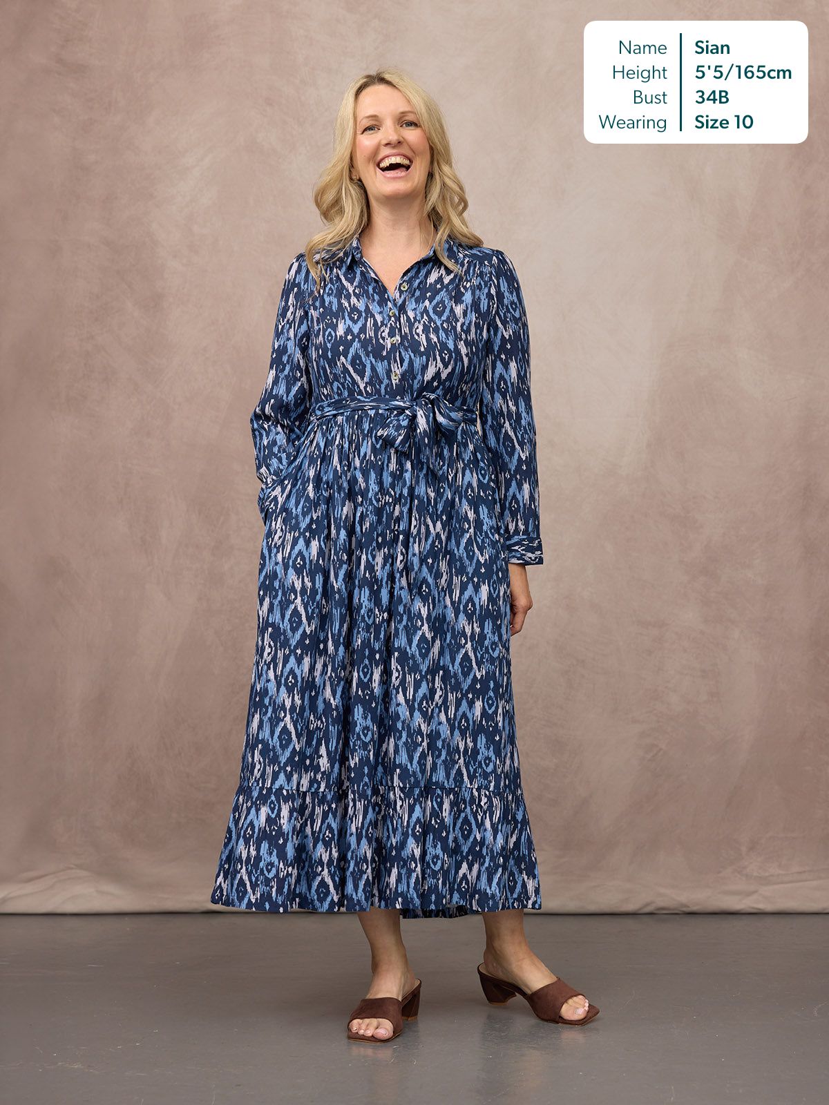 Kirsty Shirt Dress - Blue Ikat Print
