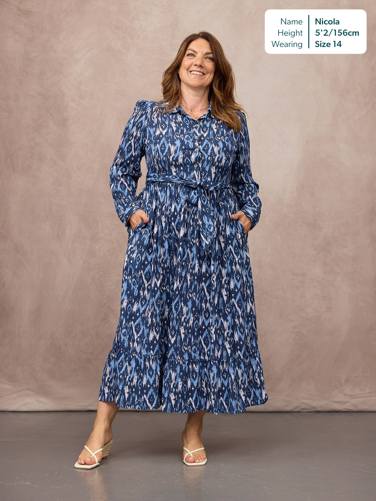 Kirsty Shirt Dress - Blue Ikat Print