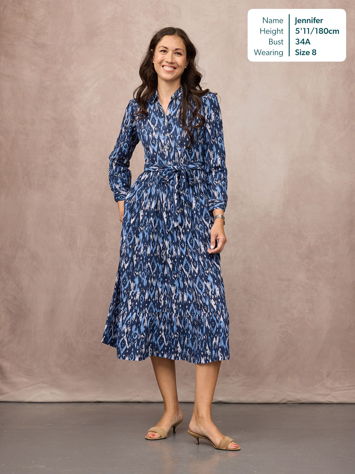 Kirsty Shirt Dress - Blue Ikat Print
