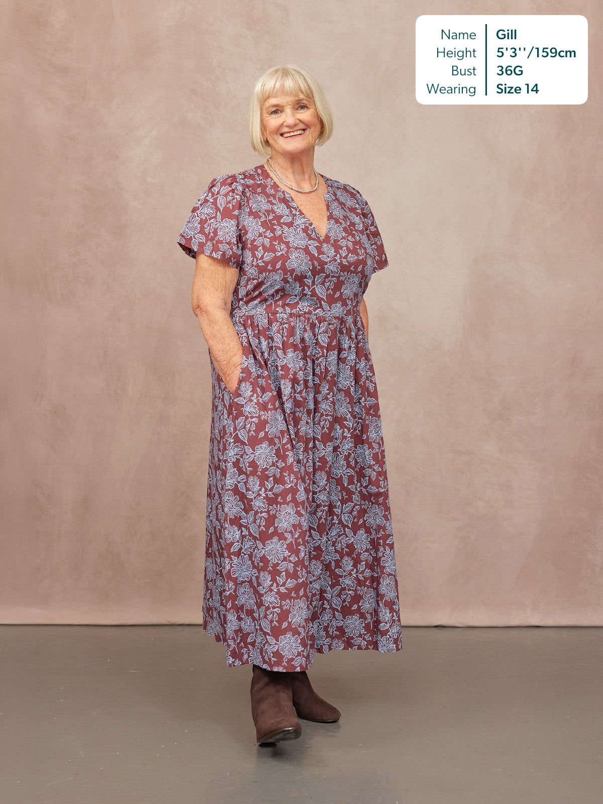 Leah Angel Sleeve Dress - Brown & Blue Floral Print