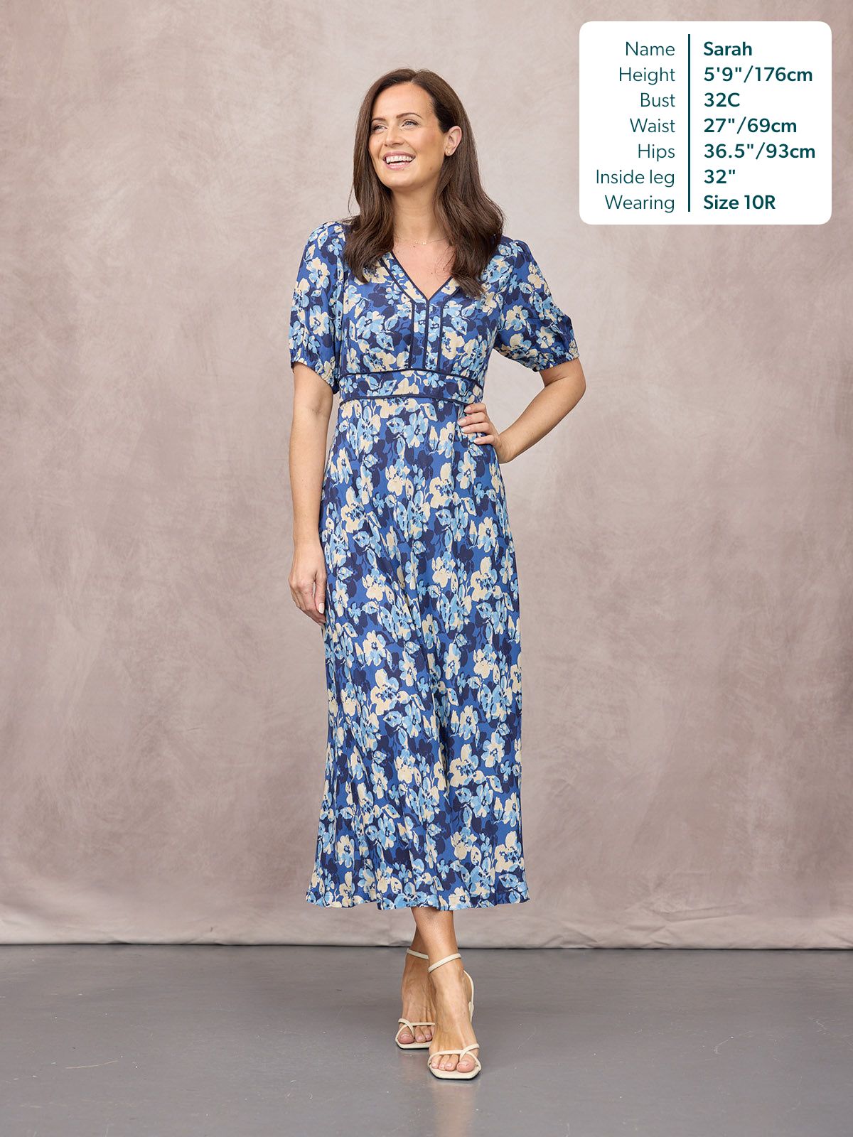 Linny Contrast Trim Dress - Blue Floral Print