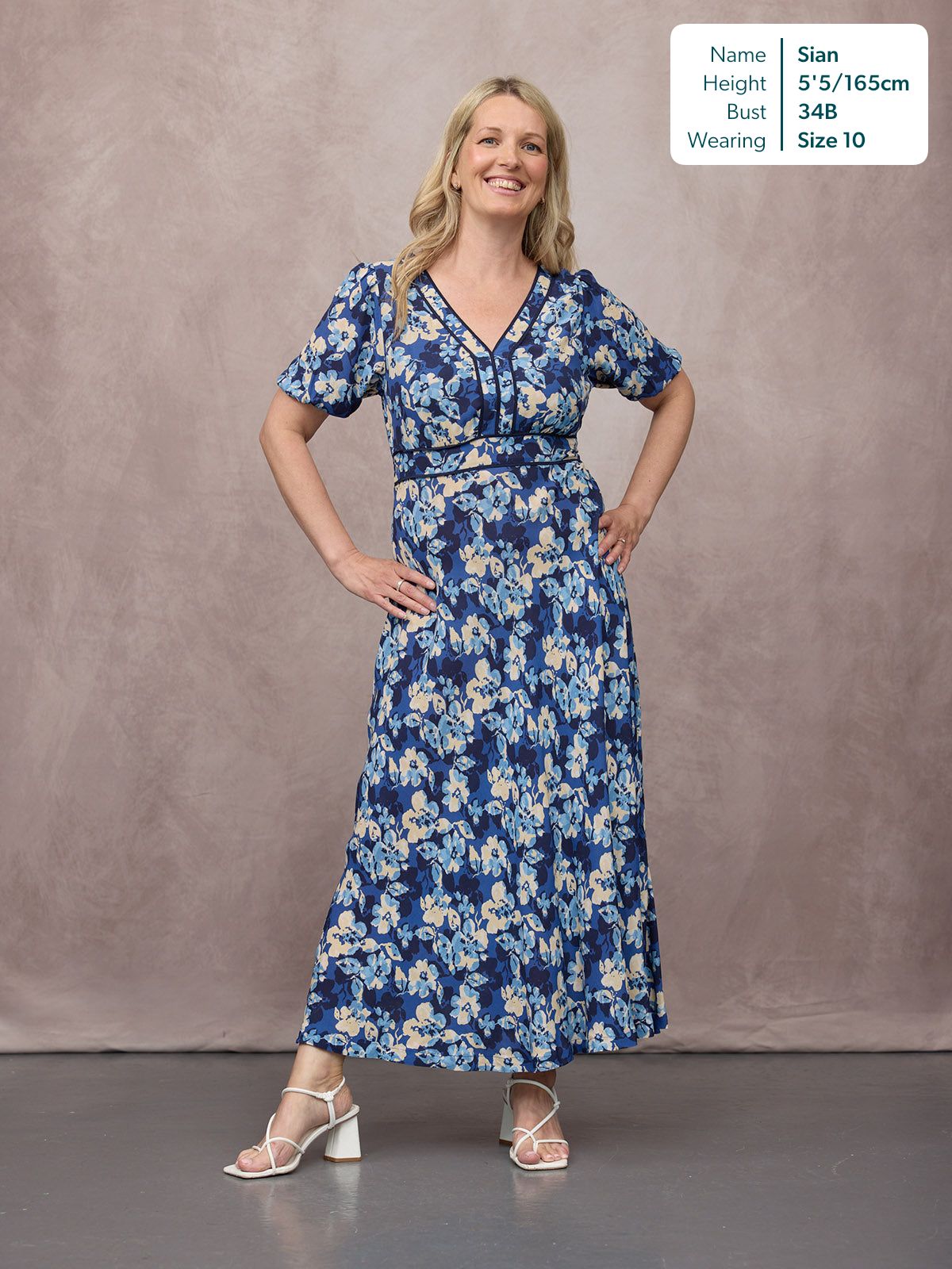 Linny Contrast Trim Dress - Blue Floral Print
