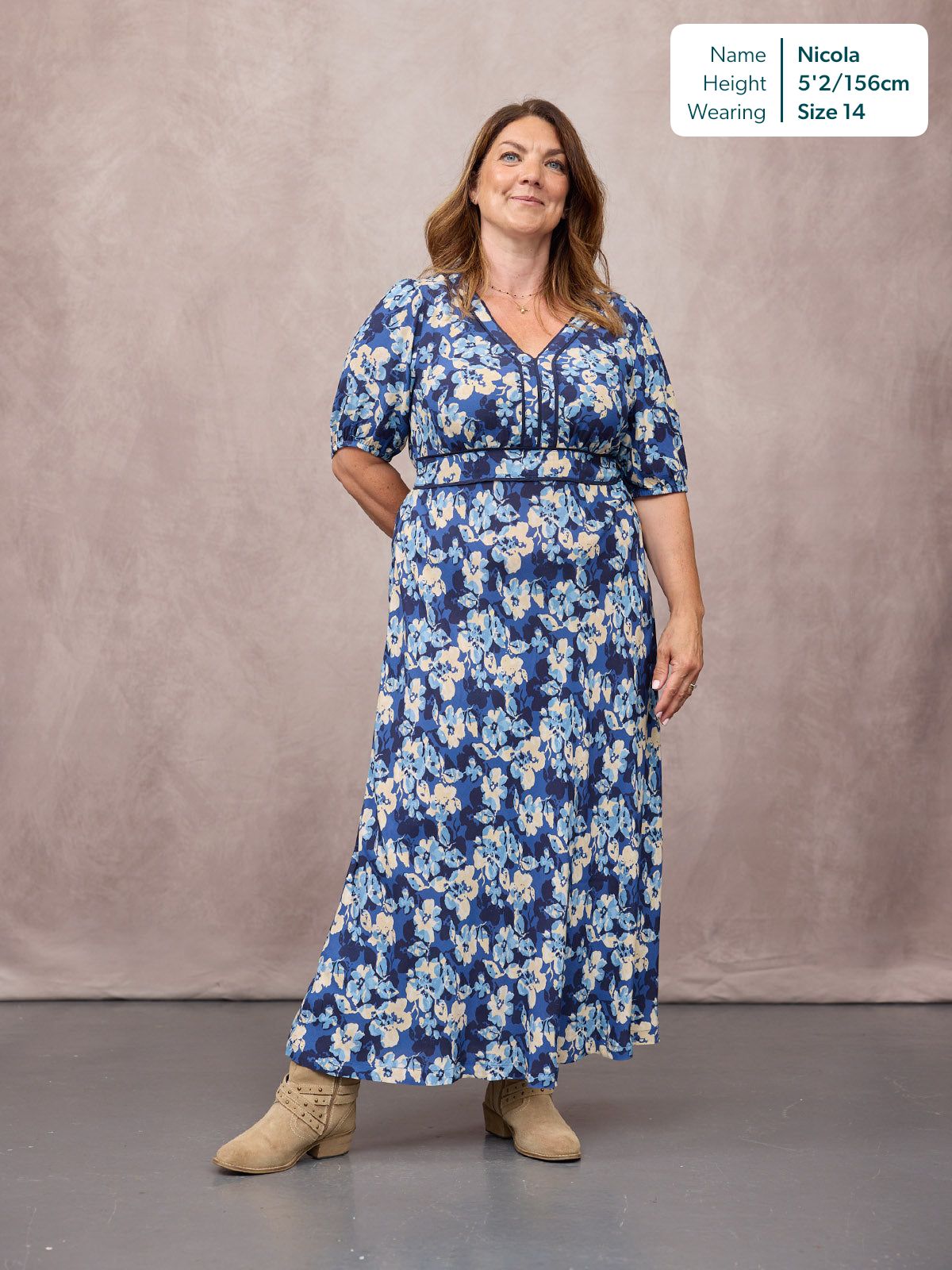 Linny Contrast Trim Dress - Blue Floral Print