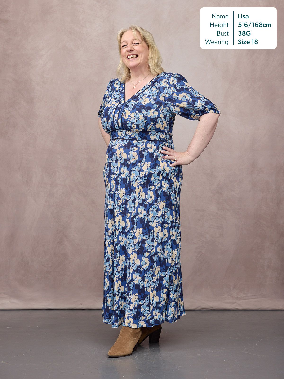 Linny Contrast Trim Dress - Blue Floral Print