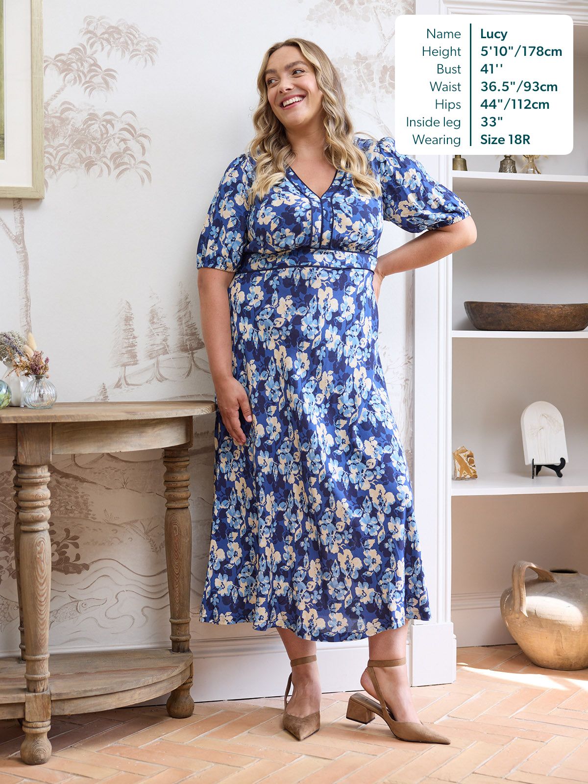 Linny Contrast Trim Dress - Blue Floral Print