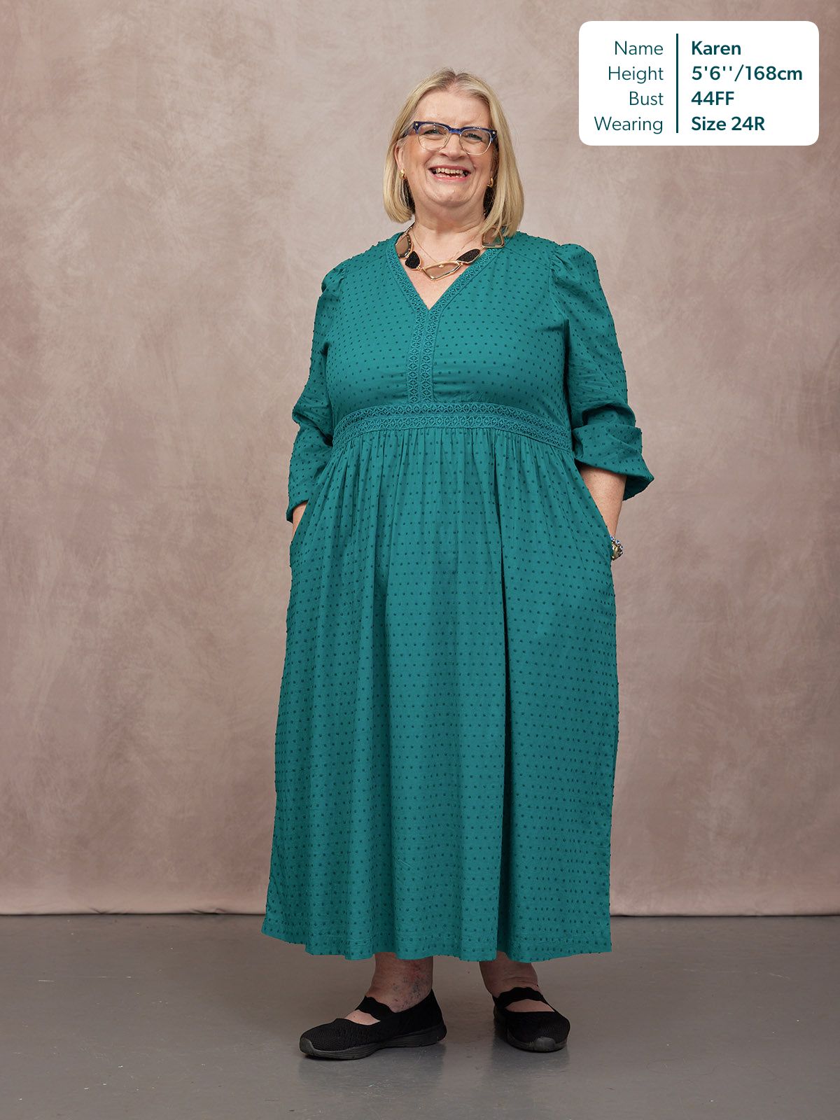 Luisa Swiss Dot Cotton Trim Detail Dress - Teal