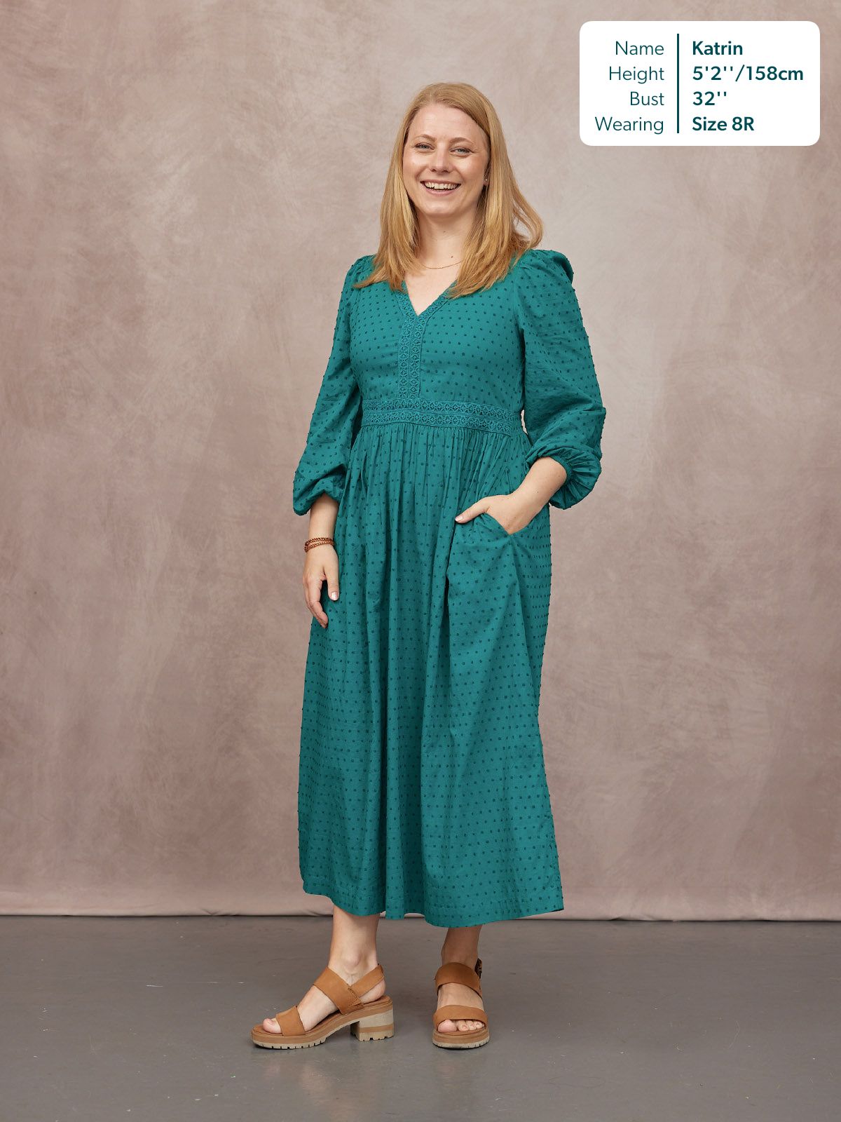 Luisa Swiss Dot Cotton Trim Detail Dress - Teal