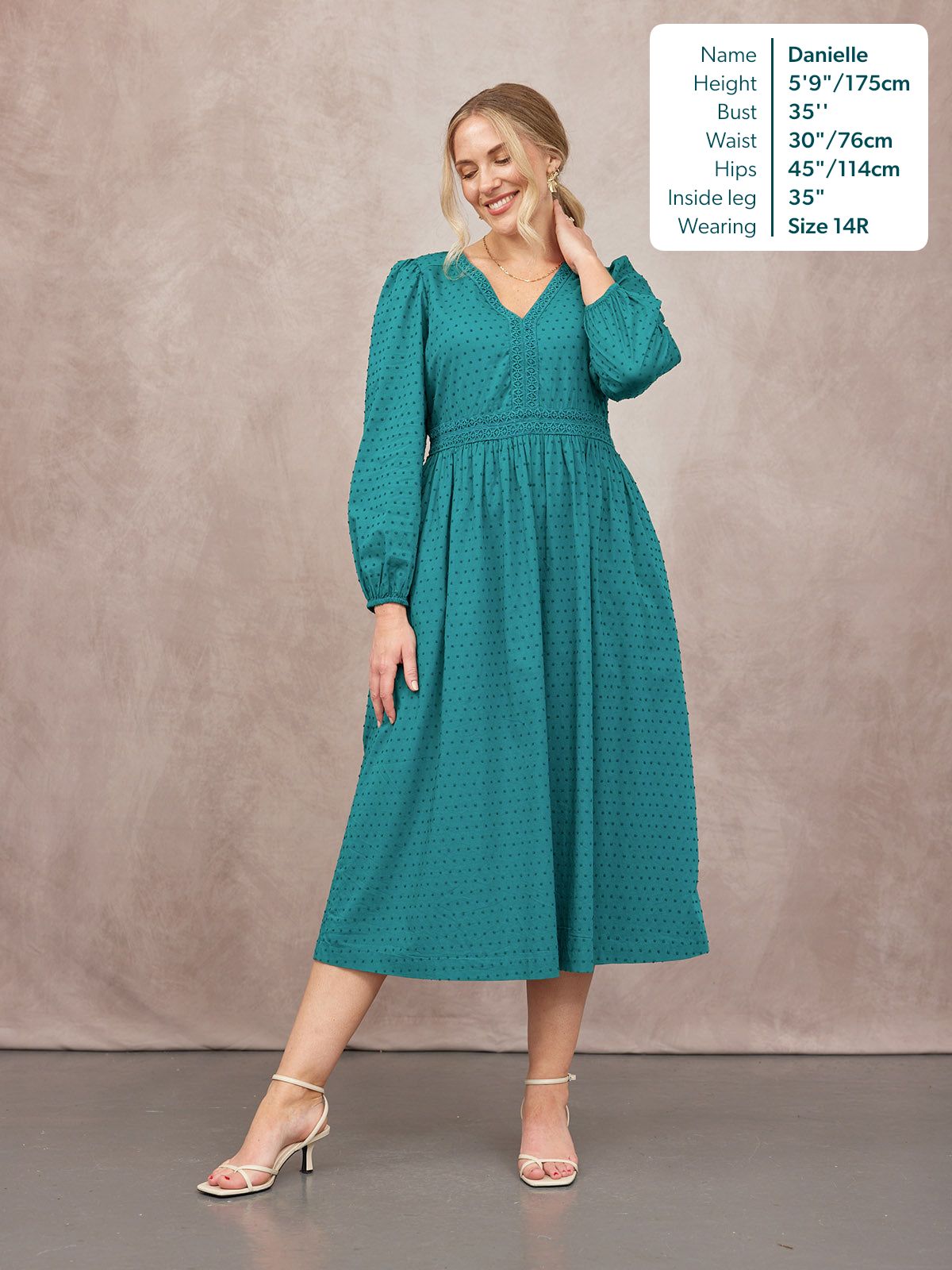 Luisa Swiss Dot Cotton Trim Detail Dress - Teal