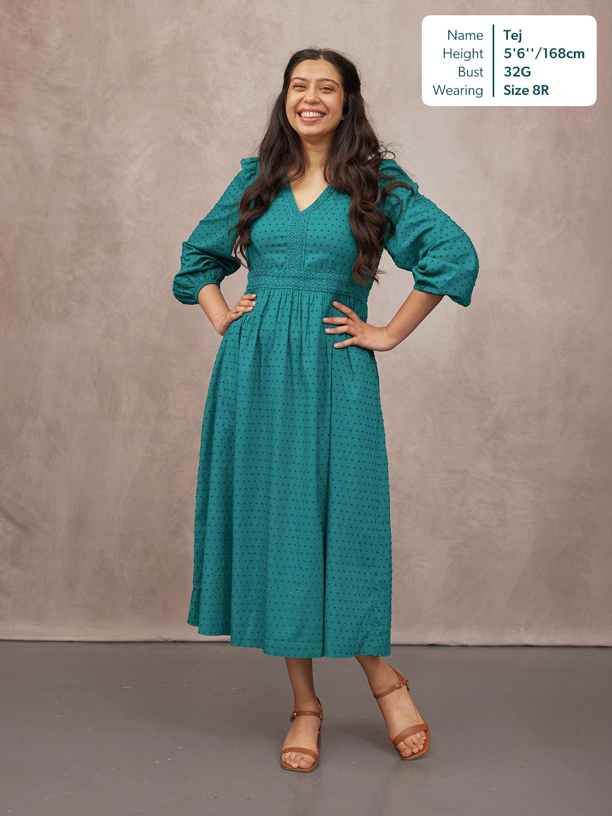 Luisa Swiss Dot Cotton Trim Detail Dress - Teal