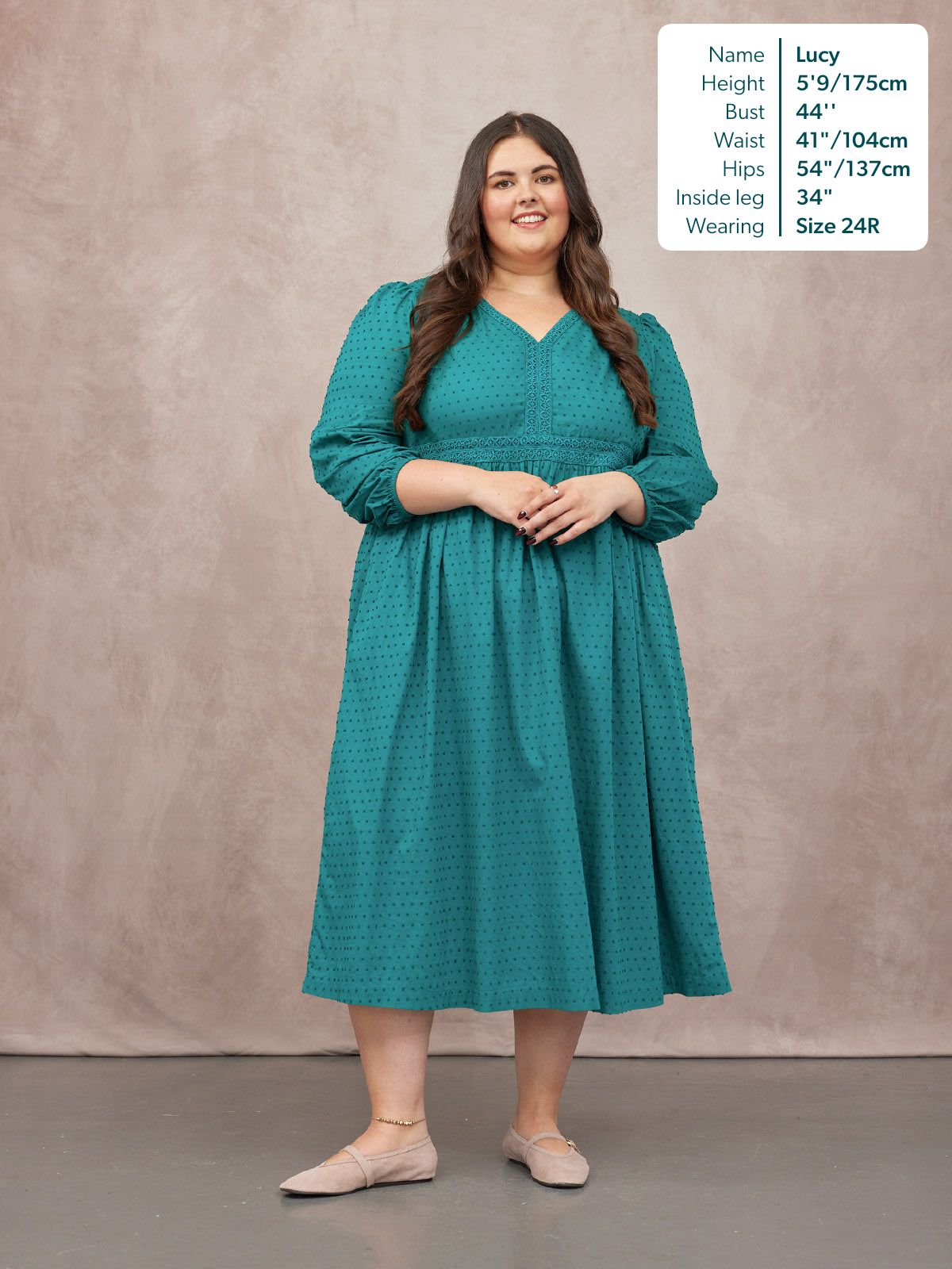 Luisa Swiss Dot Cotton Trim Detail Dress - Teal