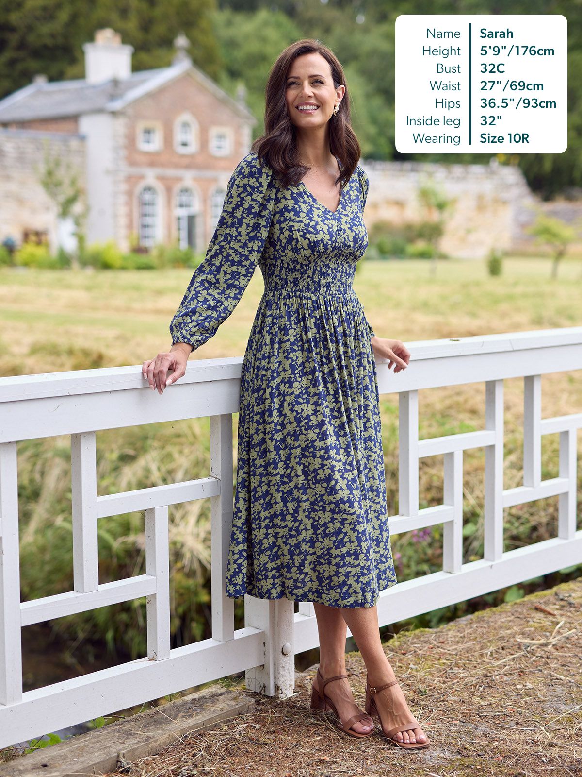 Maddie Long Sleeve Dress - Navy & Green Leaf Print