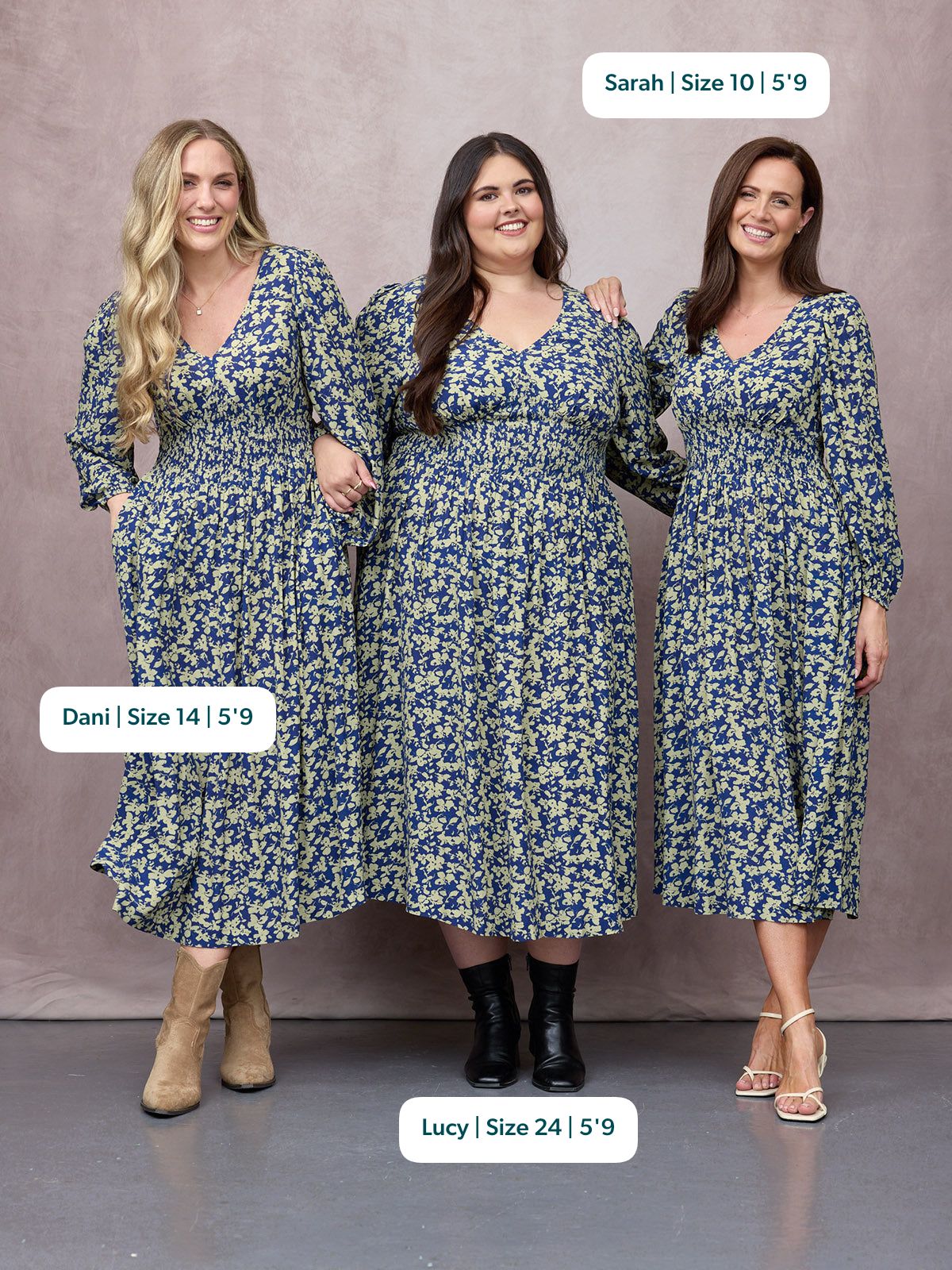 Maddie Long Sleeve Dress - Navy & Green Leaf Print
