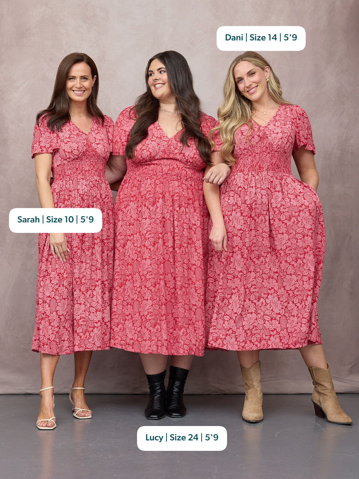 Maddie Short Angel Sleeve Dress -  Red & Pink Abstract Flower Print