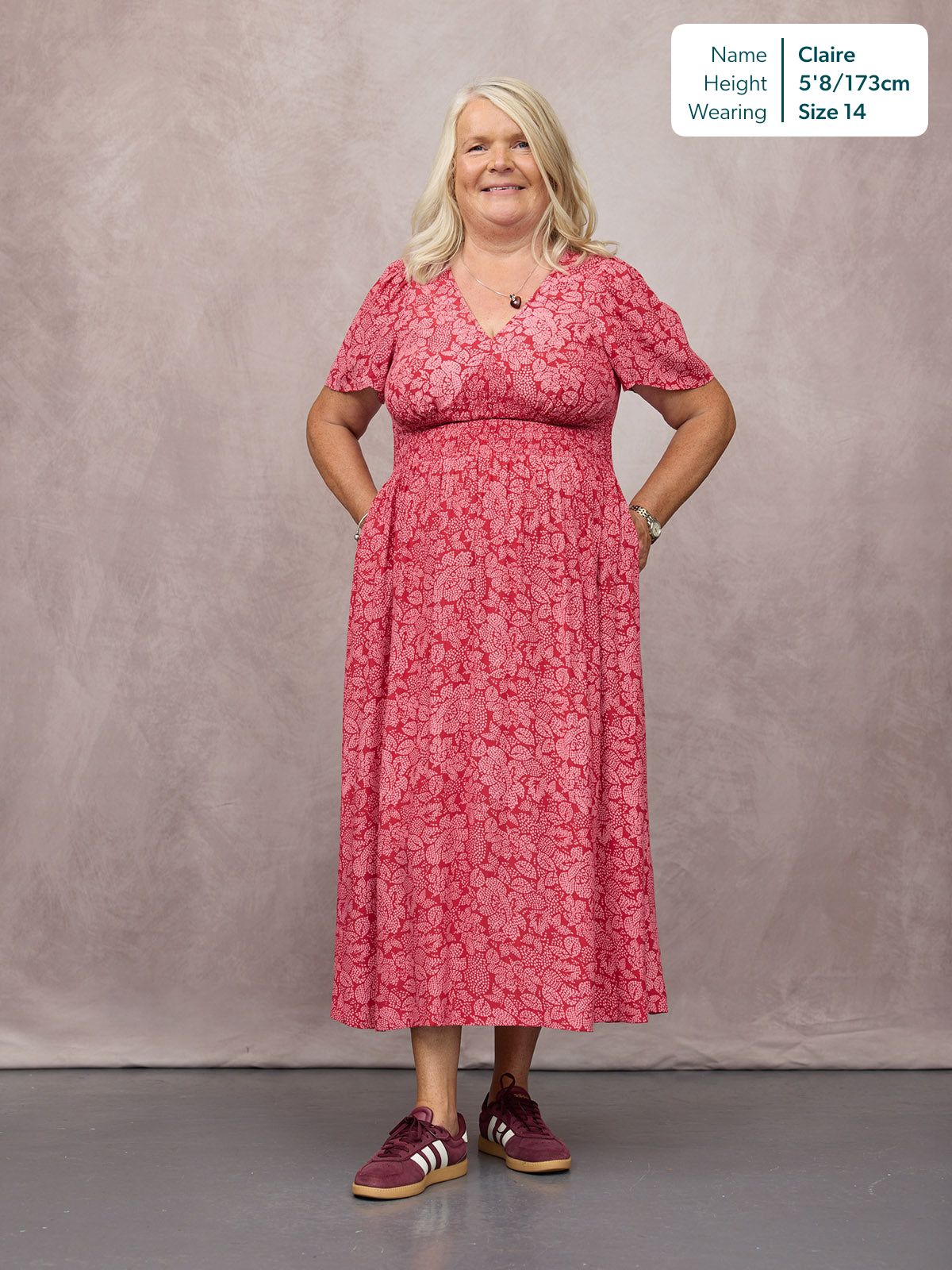 Maddie Short Angel Sleeve Dress -  Red & Pink Abstract Flower Print