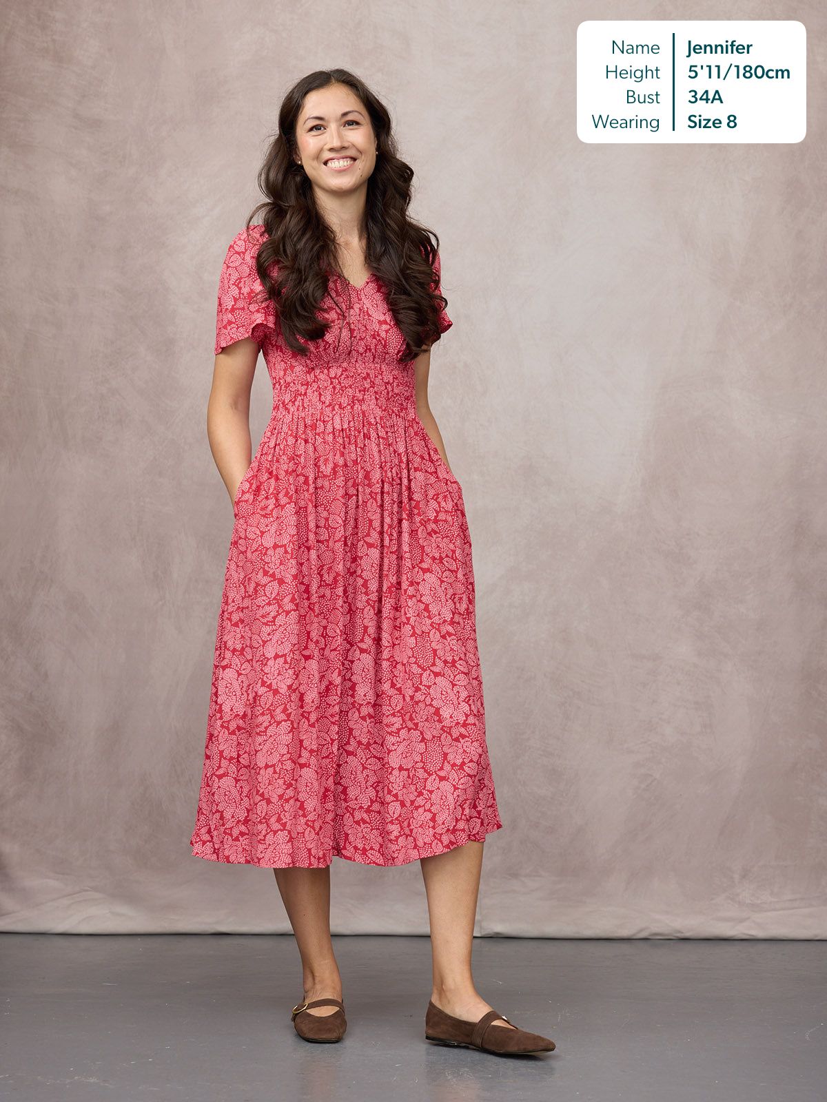 Maddie Short Angel Sleeve Dress -  Red & Pink Abstract Flower Print