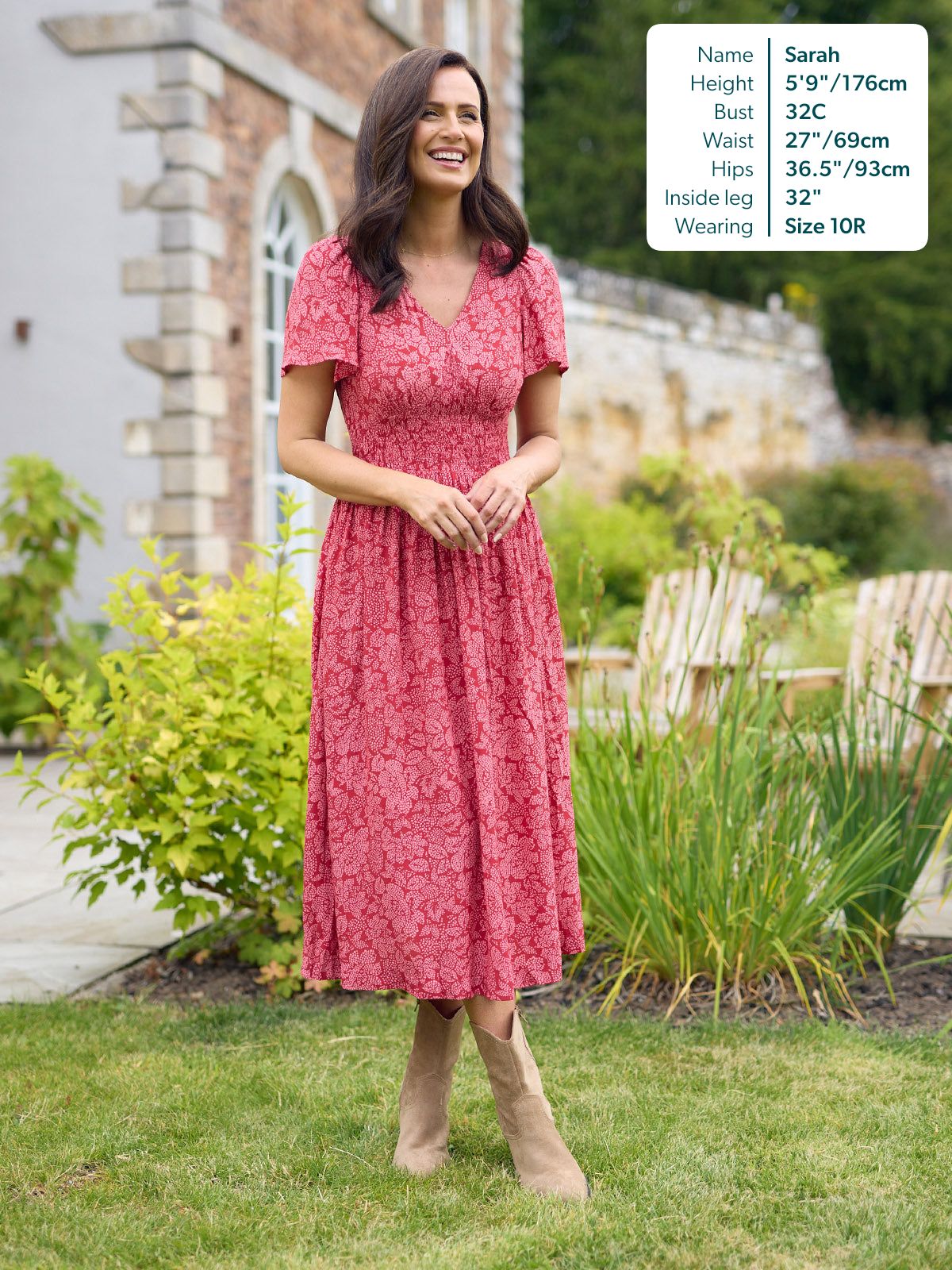 Maddie Short Angel Sleeve Dress -  Red & Pink Abstract Flower Print