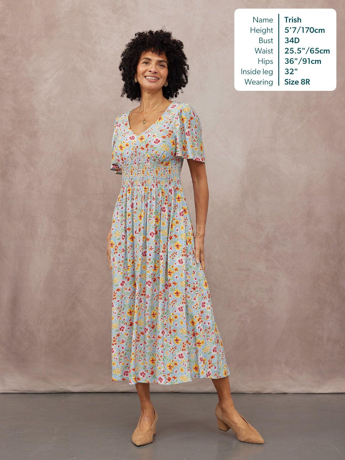 Maddie Short Sleeve Dress -  Light Blue Floral Print
