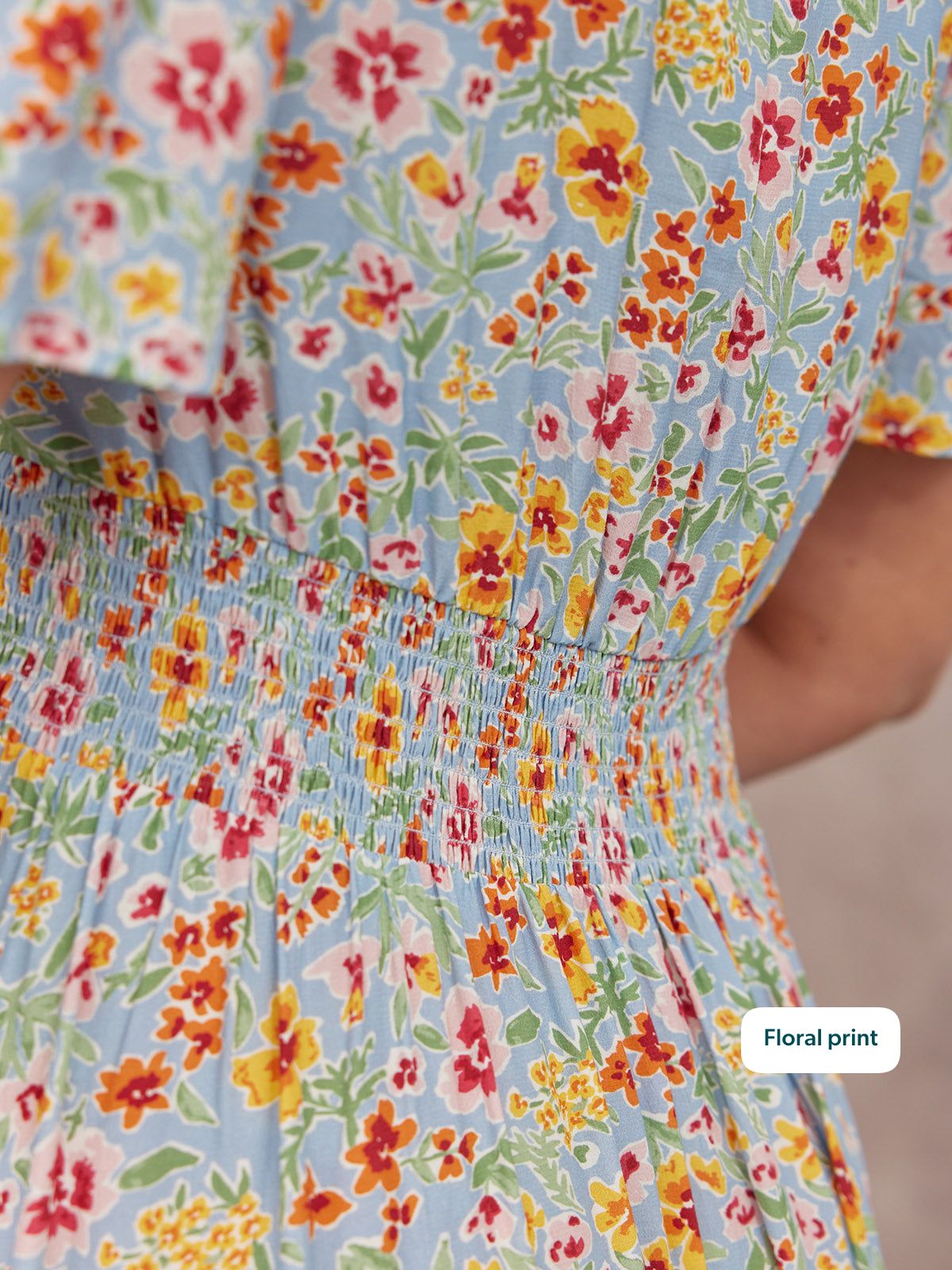 Maddie Short Sleeve Dress -  Light Blue Floral Print