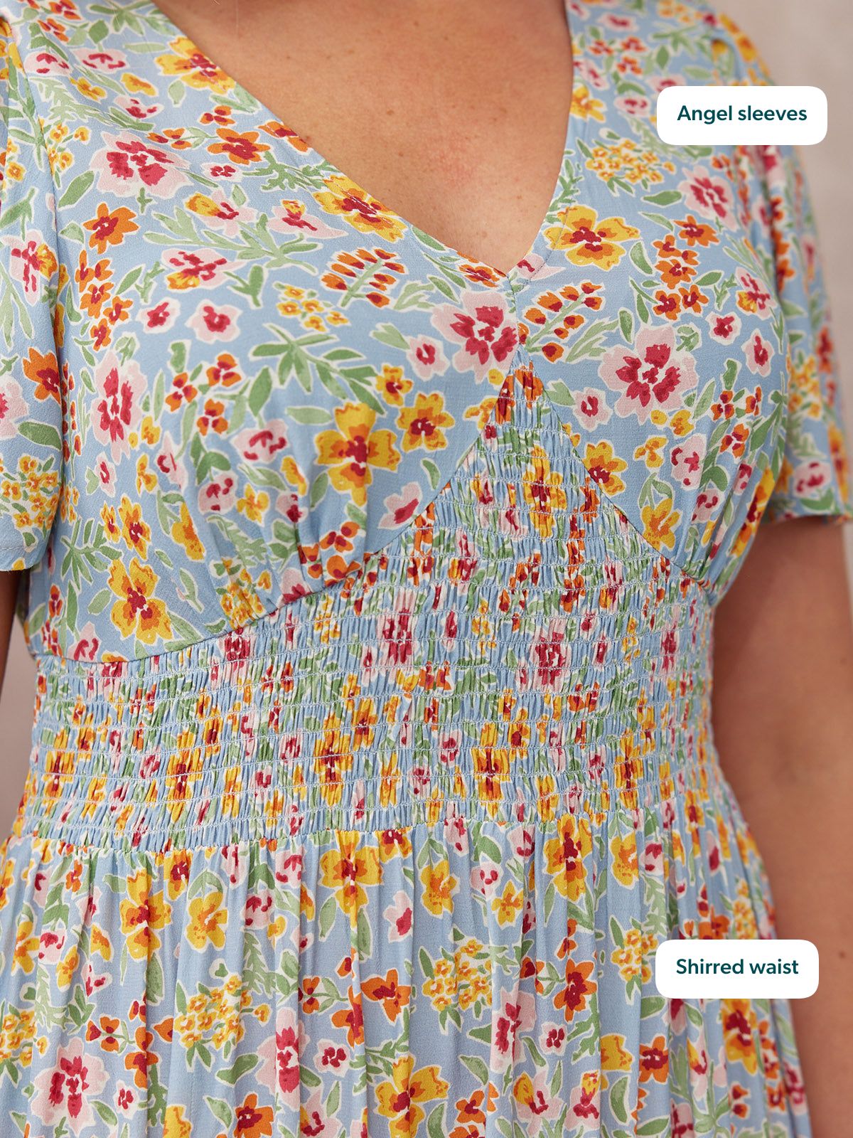 Maddie Short Sleeve Dress -  Light Blue Floral Print
