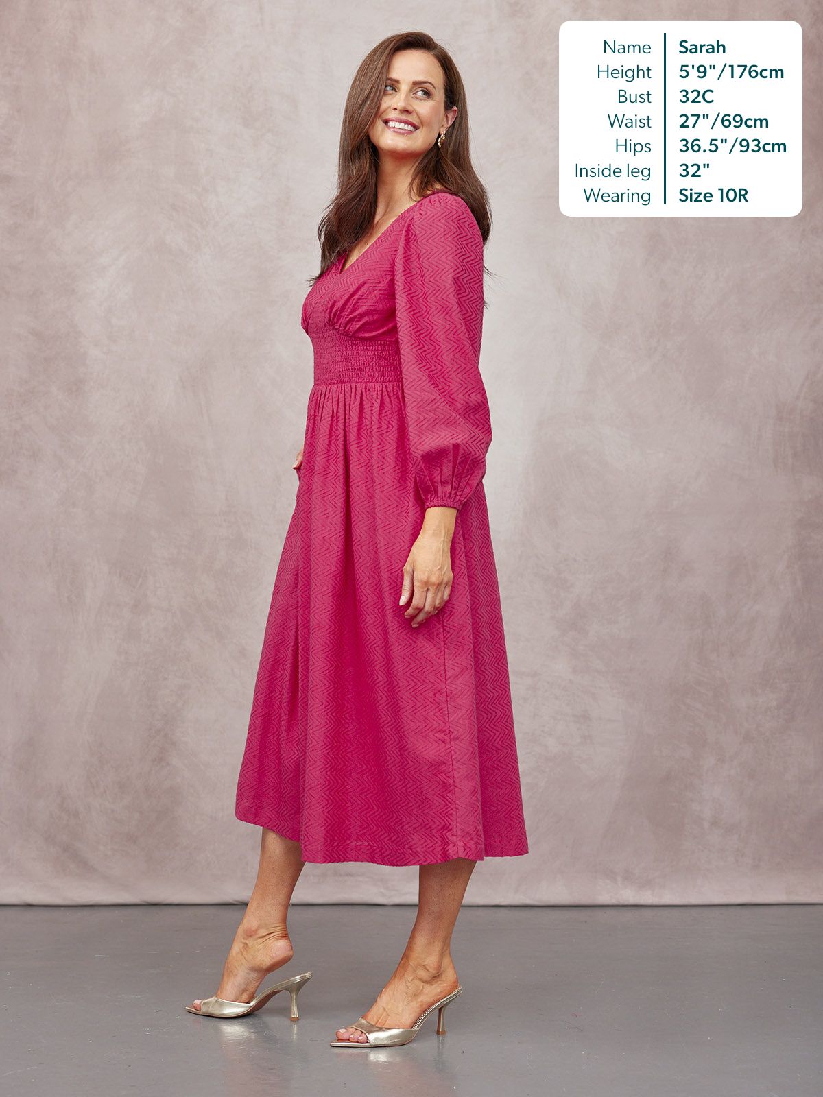 Maddie V-Neck Long Sleeve Jacquard Dress - Dark Pink