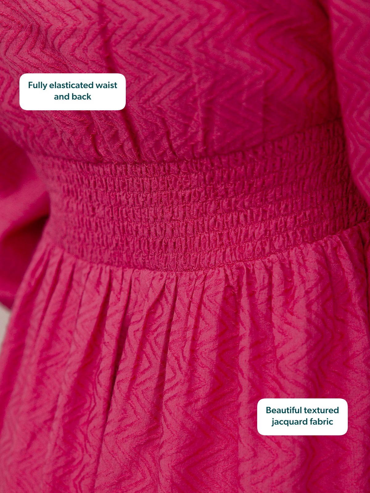 Maddie V-Neck Long Sleeve Jacquard Dress - Dark Pink