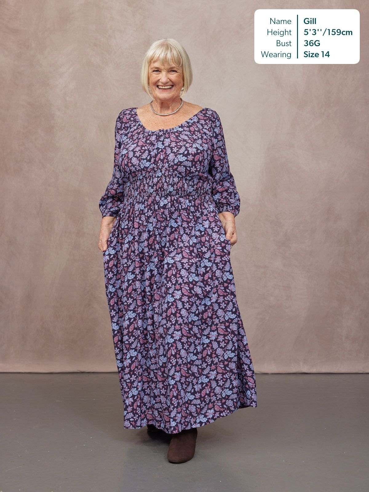 Marisol Scoop Neck Shirred Dress - Navy Floral