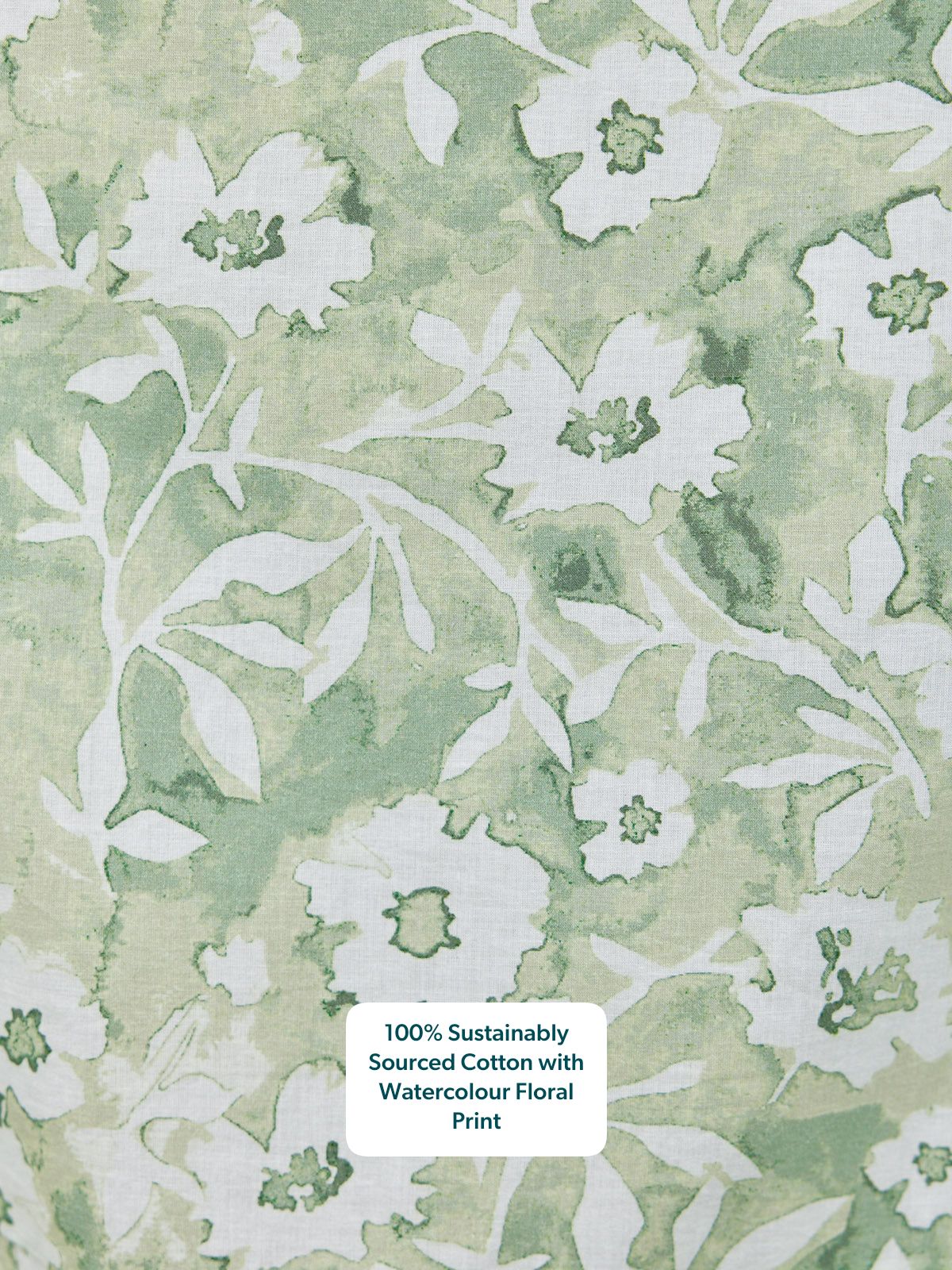 May Long Sleeve Shirred Neckline Dress - Green & White Watercolour Floral Print