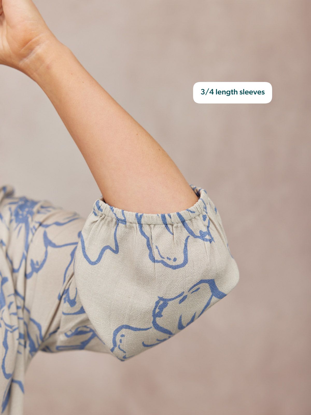 Hilary Printed Linen Mix Dress - Blue Floral