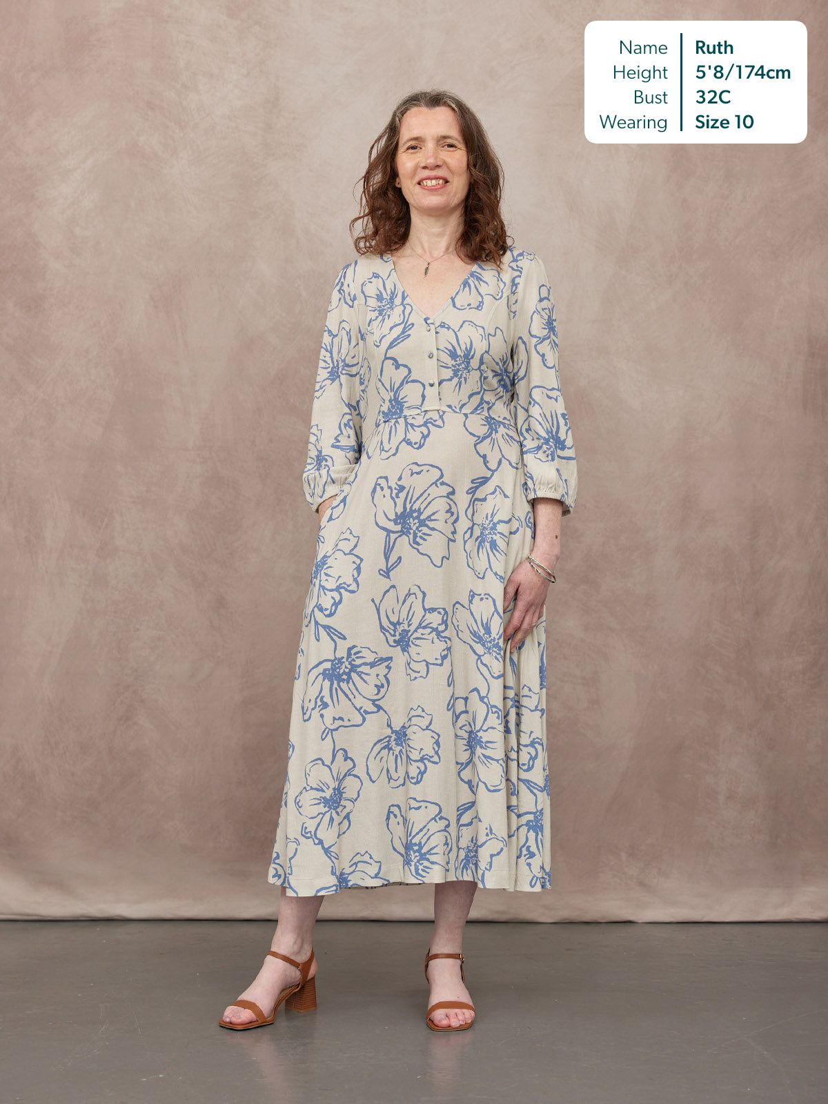 Hilary Printed Linen Mix Dress - Blue Floral