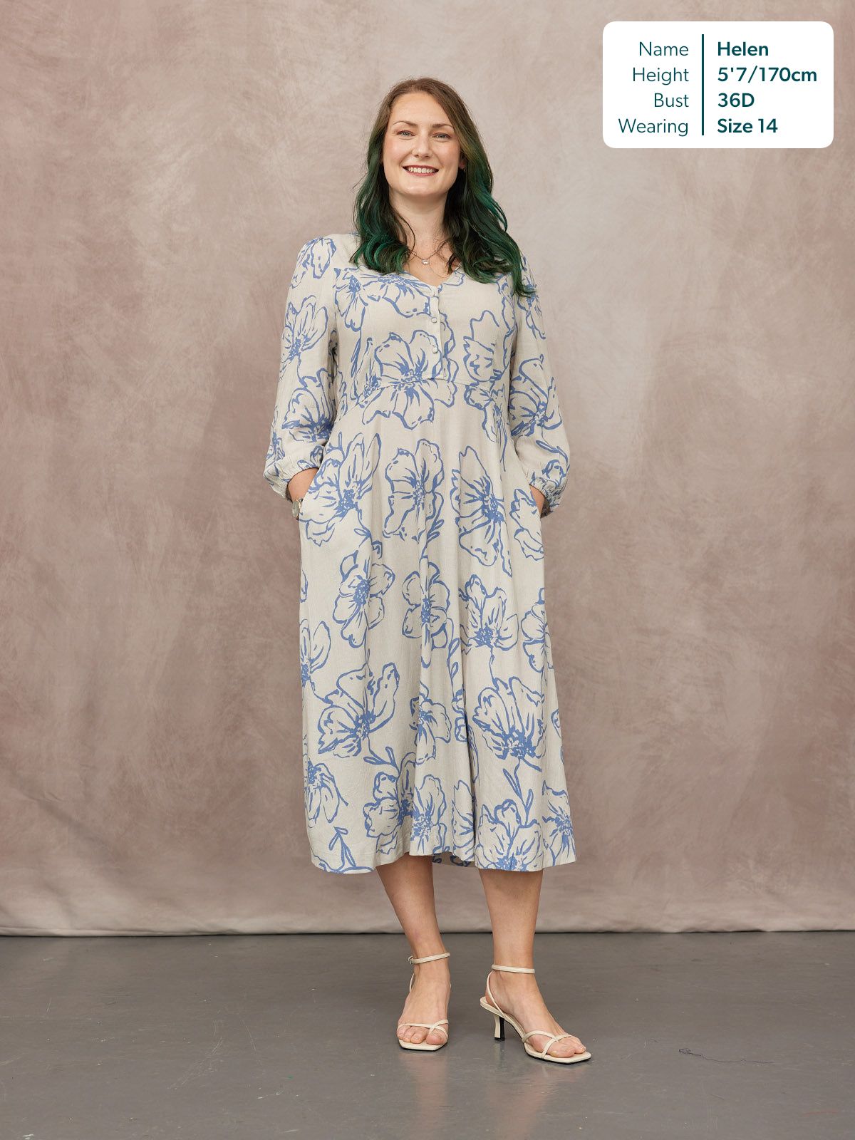 Hilary Printed Linen Mix Dress - Blue Floral