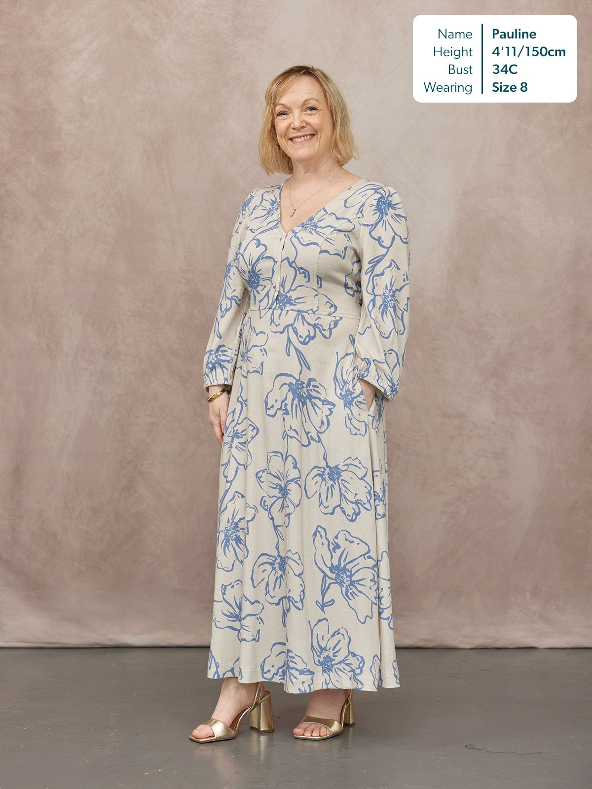 Hilary Printed Linen Mix Dress - Blue Floral
