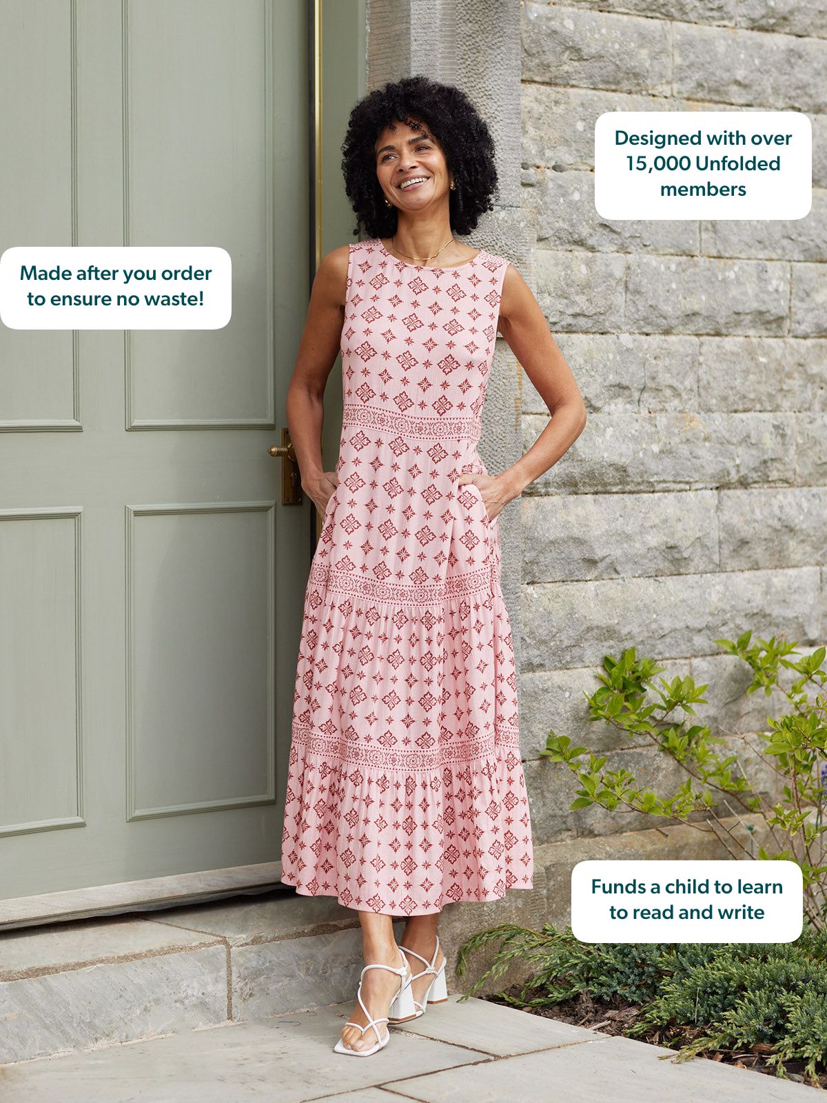 Marie Sleeveless Tiered Dress - Pink & Rust Print