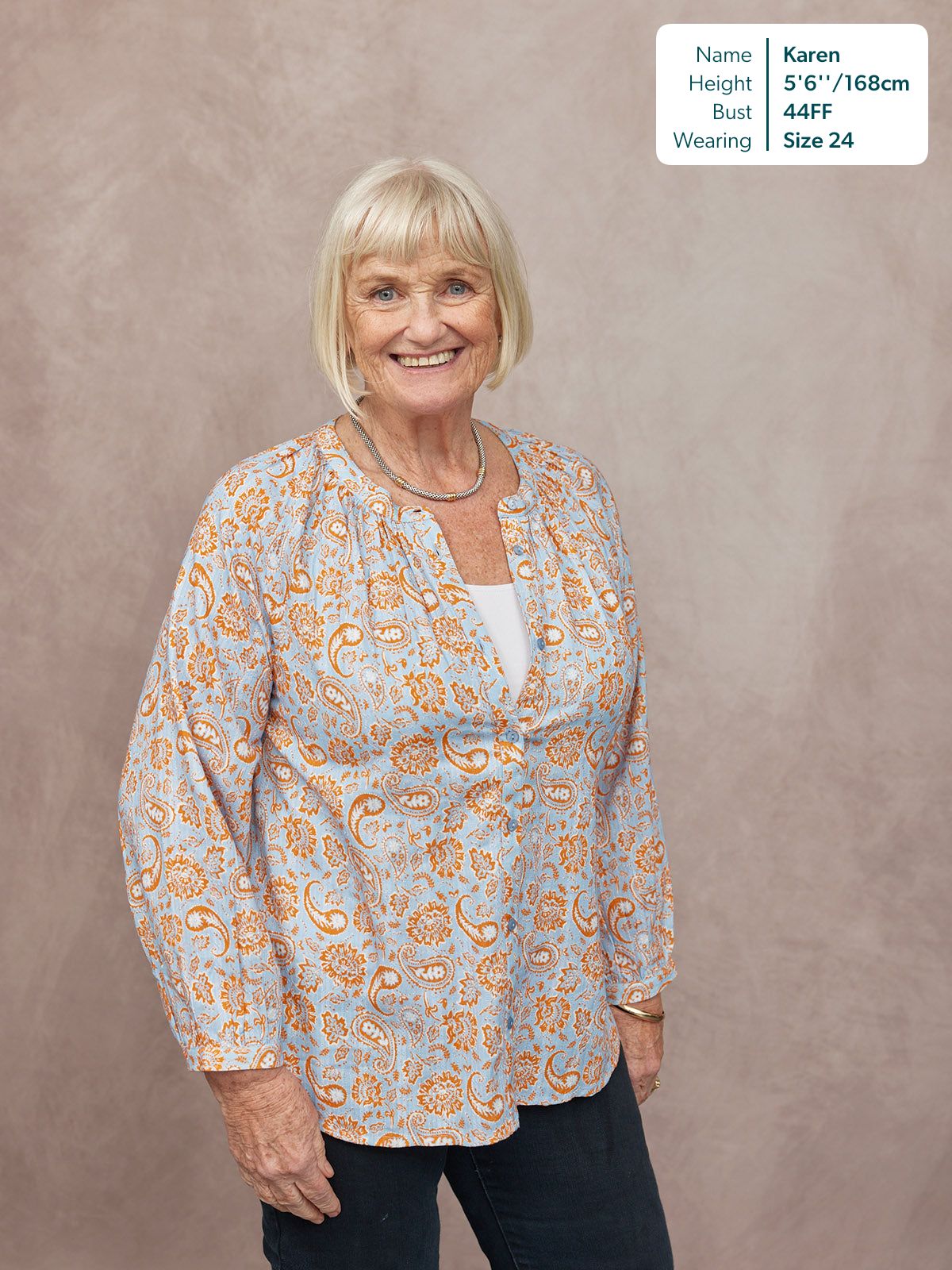 Niya Button-Through Blouse - Light Blue & Orange Paisley Print