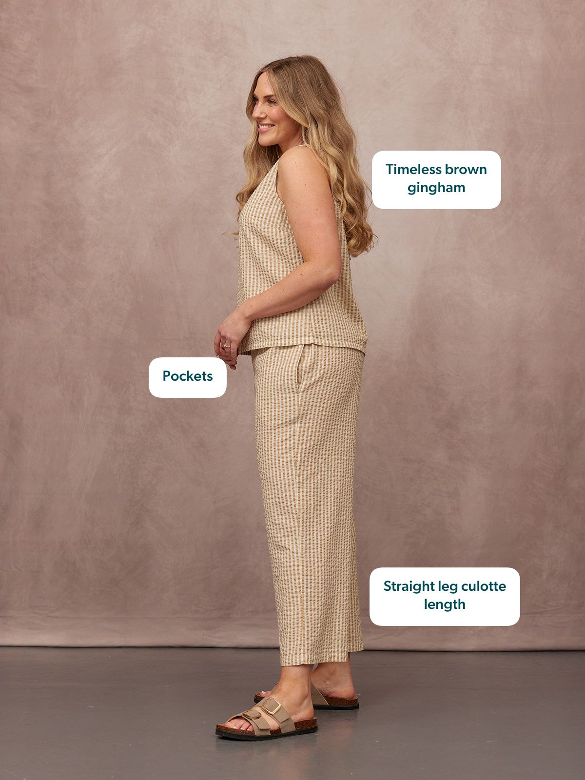 Tank Top & Trouser Bundle - Ruby & Rhianna - Brown Gingham