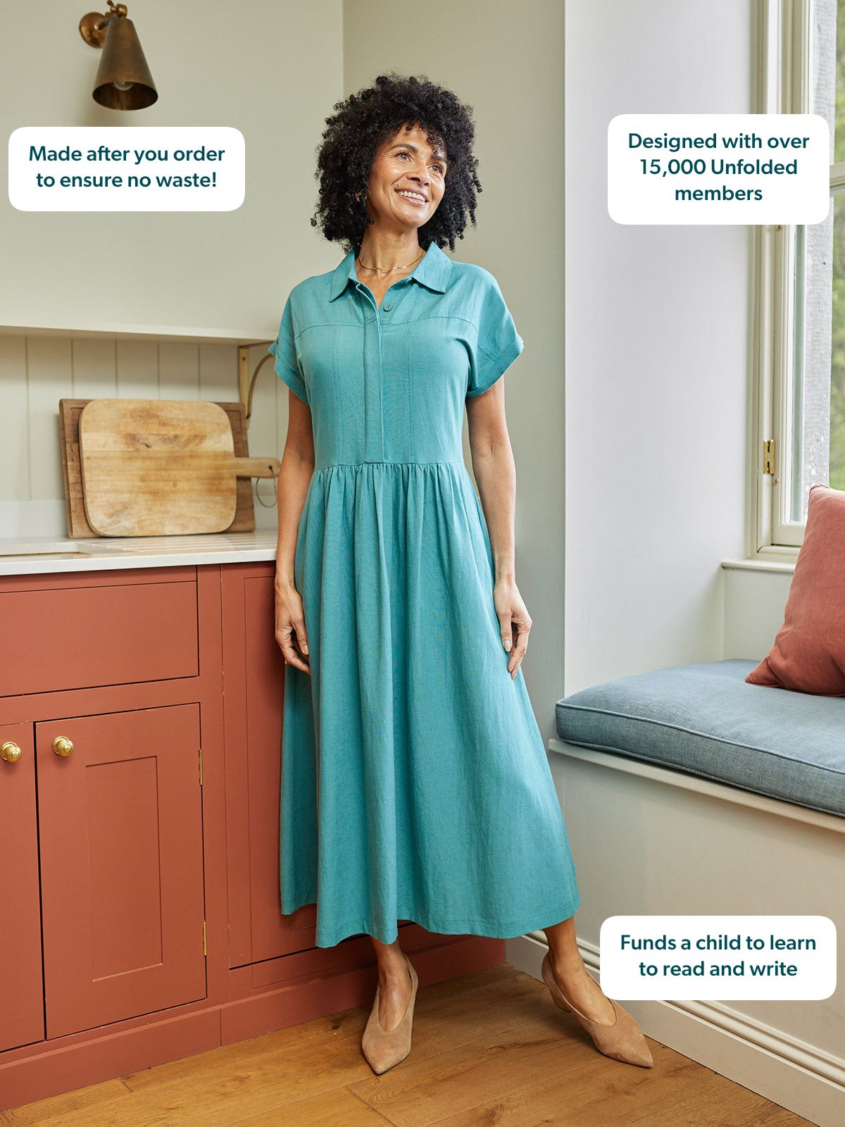 Rhiona Linen Shirt Dress - Teal