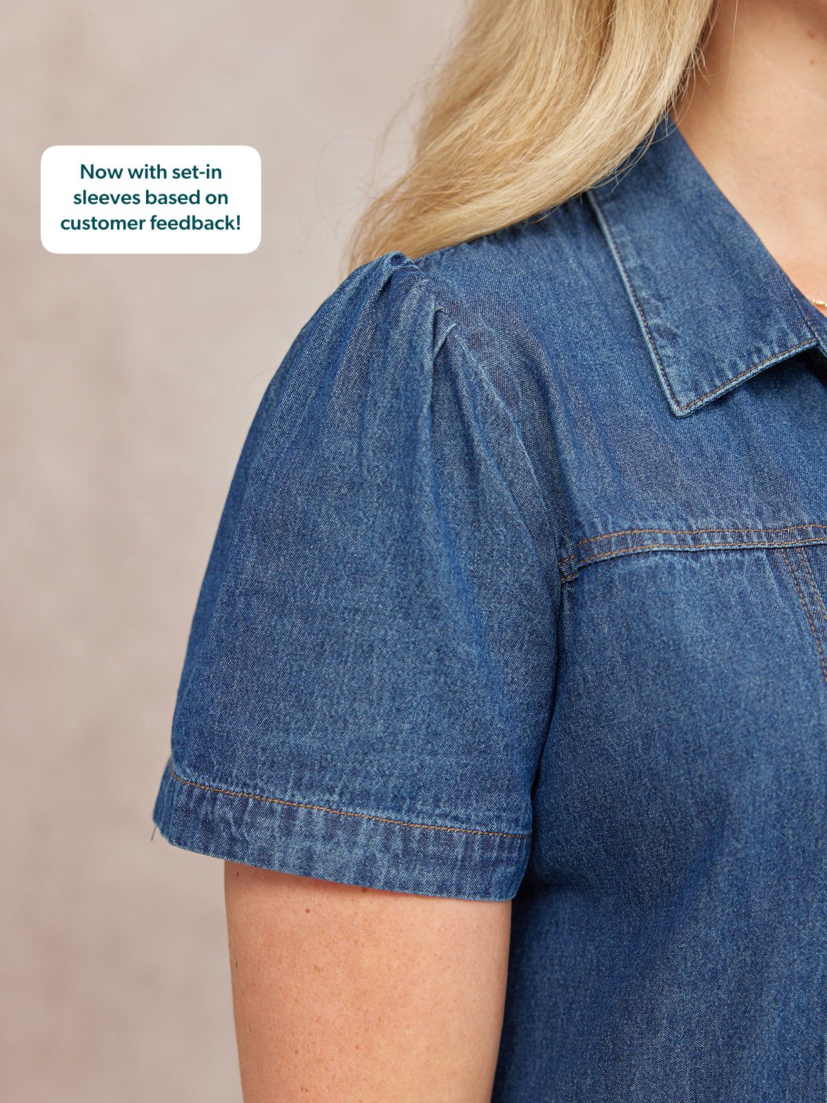 Rhiona Set-In Short Sleeve Denim Shirt Dress - Blue