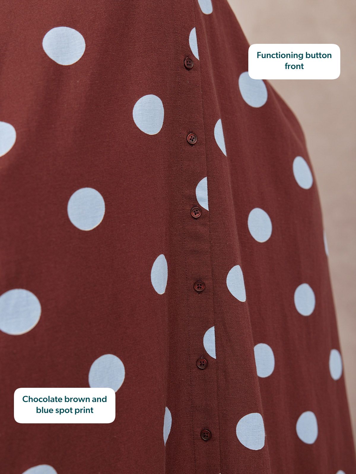 Rodica Puff Sleeve Dress - Brown & Blue Polka Dot
