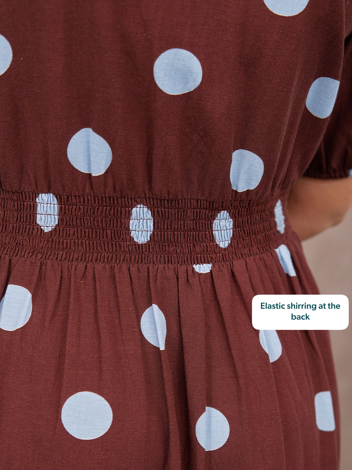 Rodica Puff Sleeve Dress - Brown & Blue Polka Dot